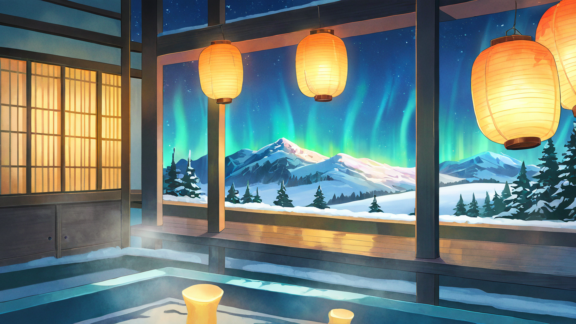 onsen winter lofi wallpaper