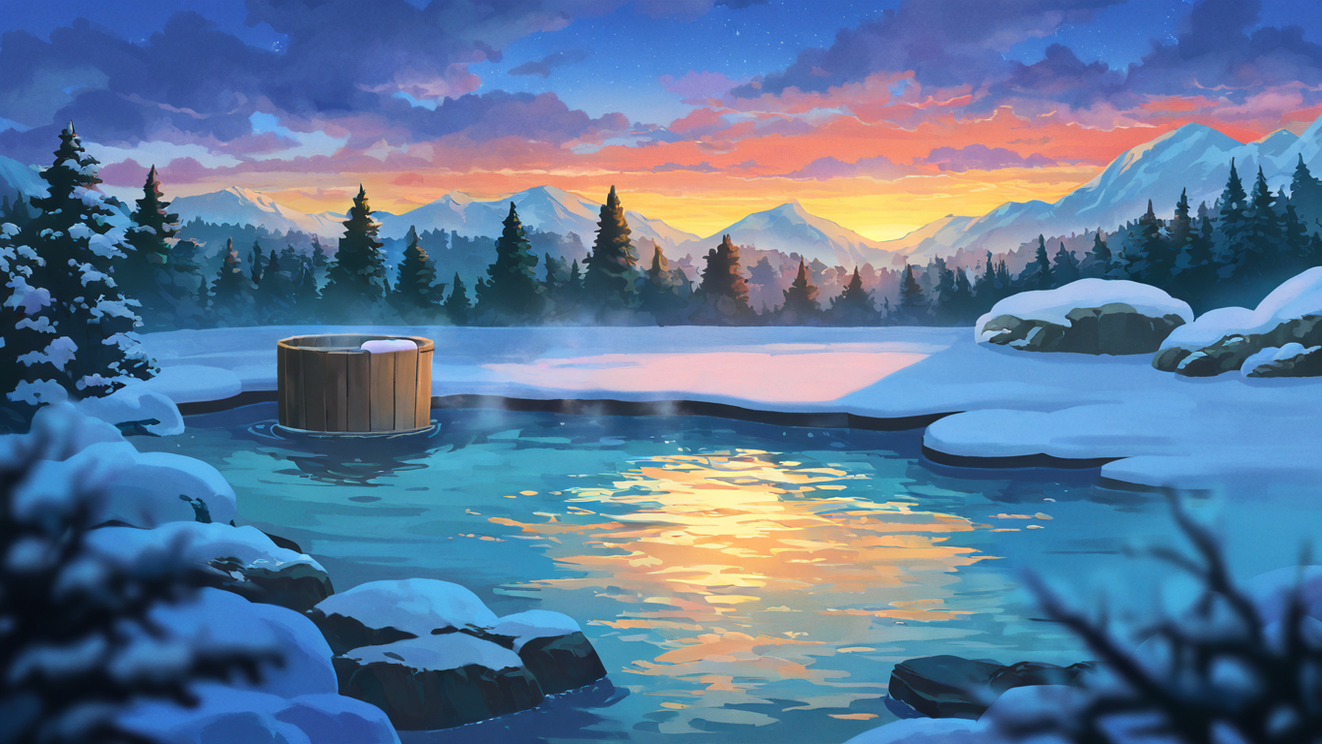 onsen winter lofi wallpaper