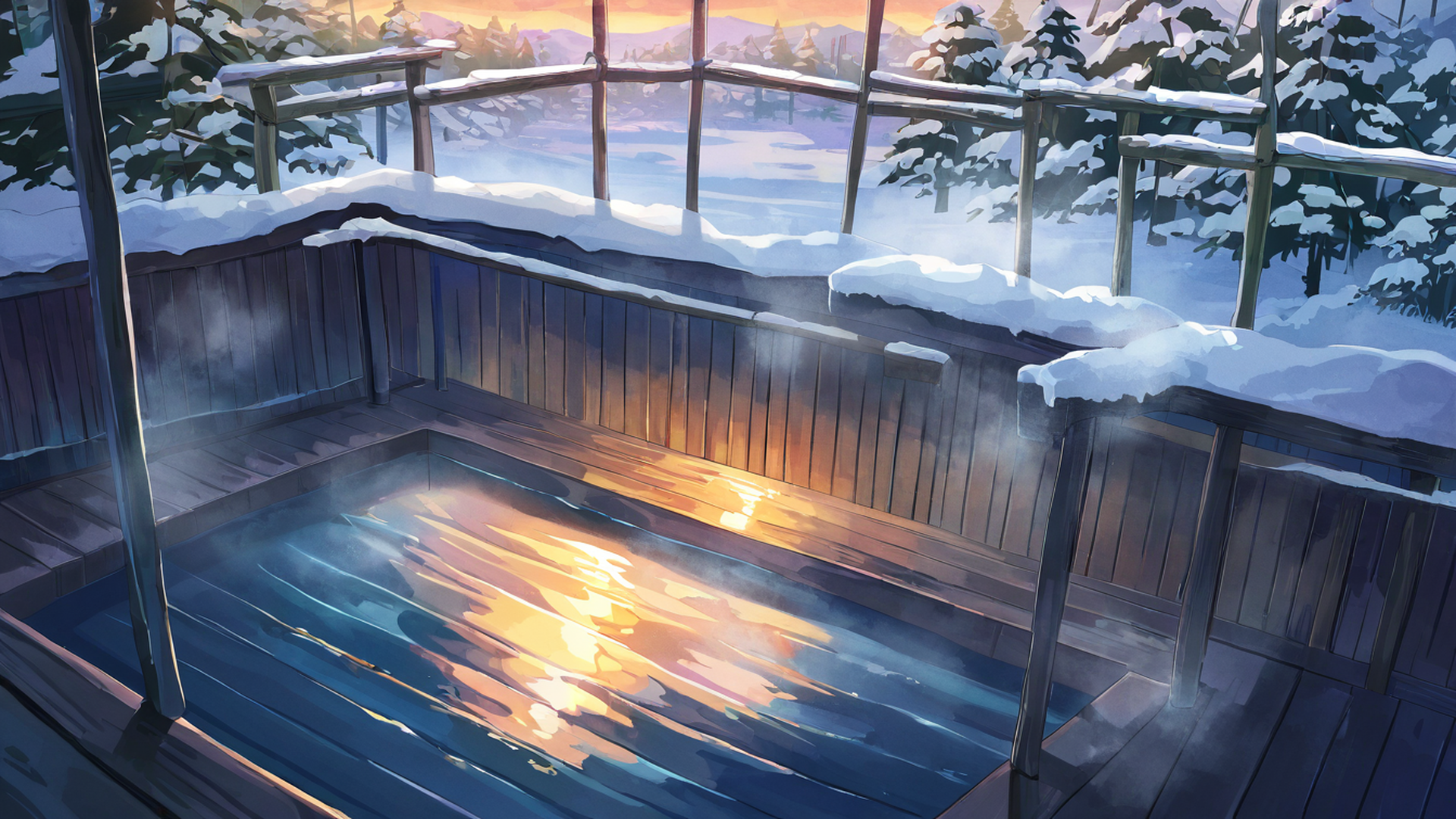 onsen winter lofi wallpaper