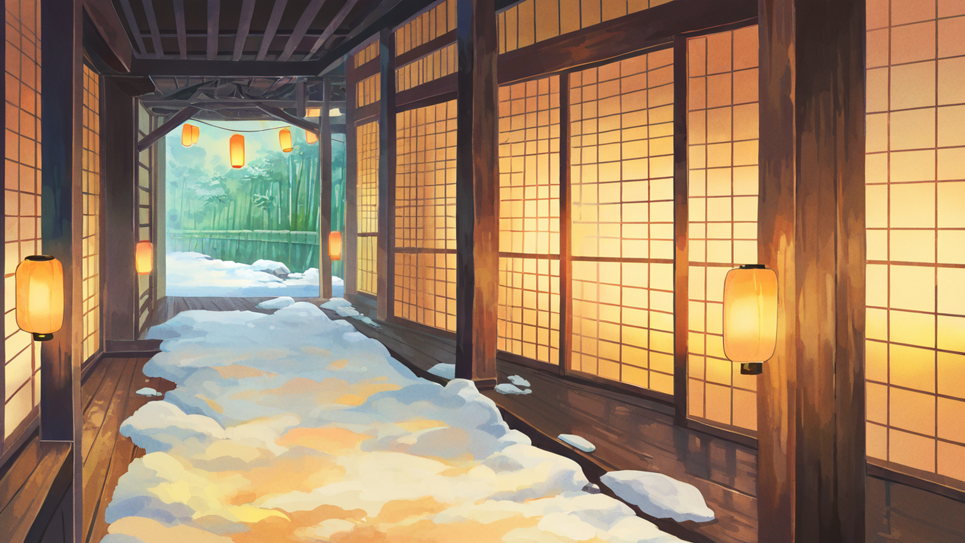 onsen winter lofi wallpaper