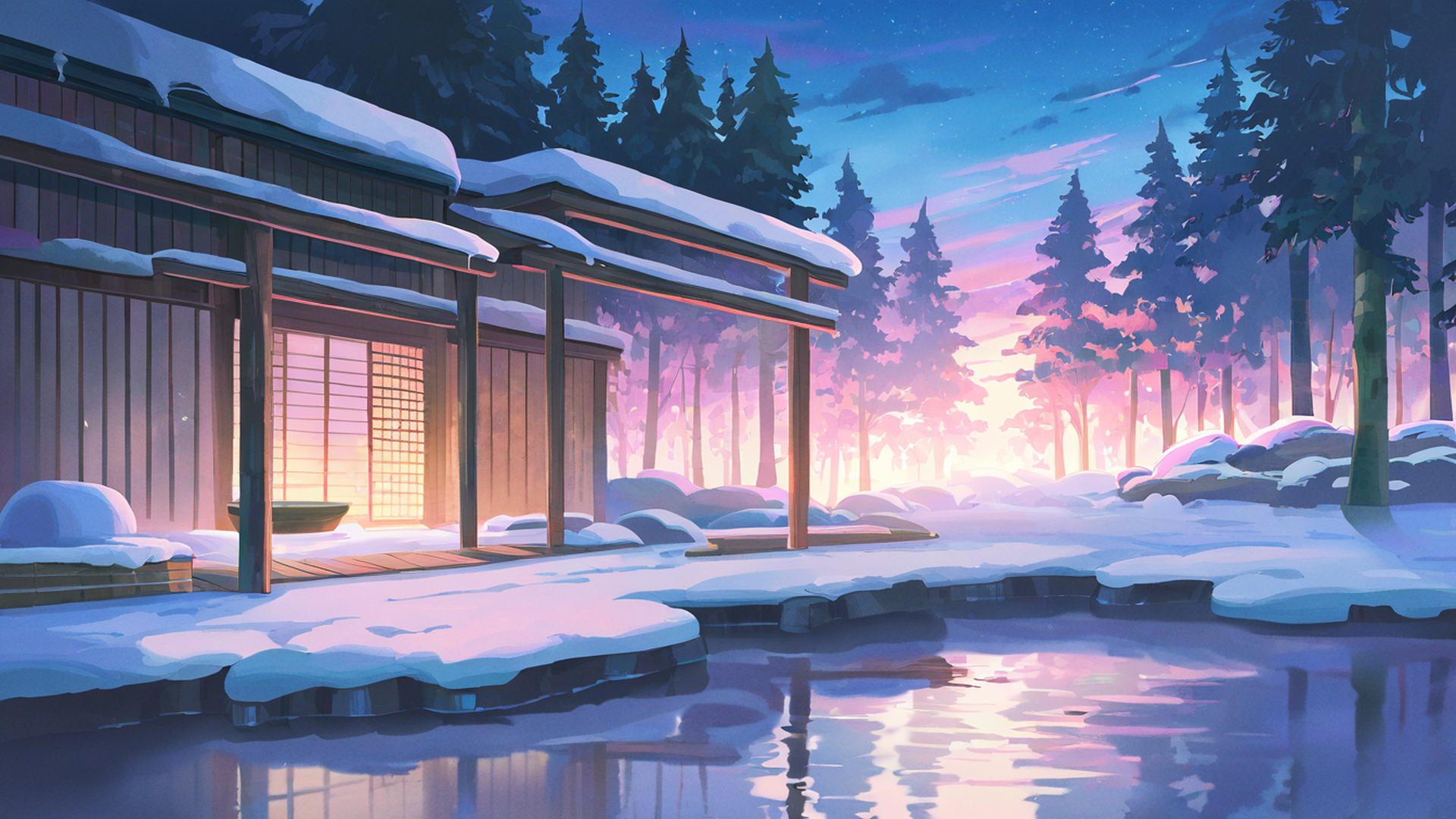 onsen winter lofi wallpaper