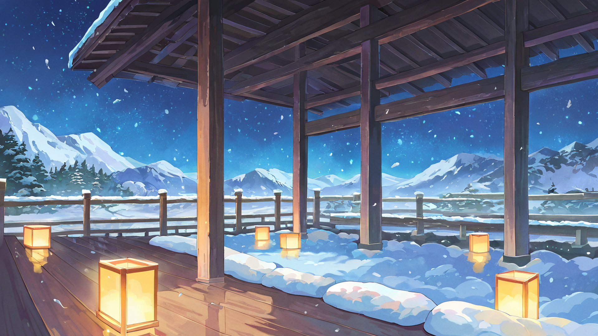 onsen winter lofi wallpaper