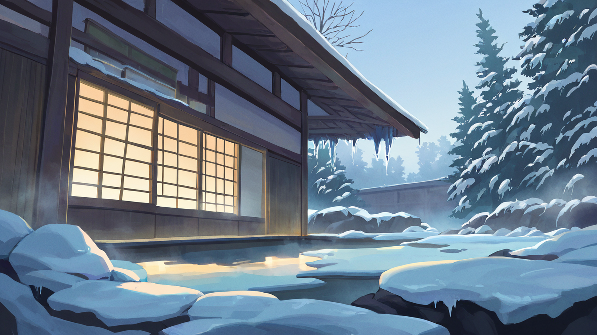 onsen winter lofi wallpaper