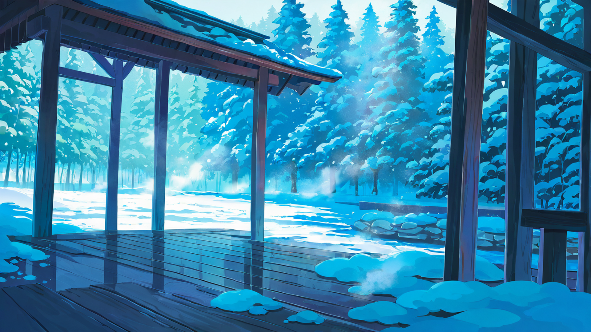 onsen winter lofi wallpaper