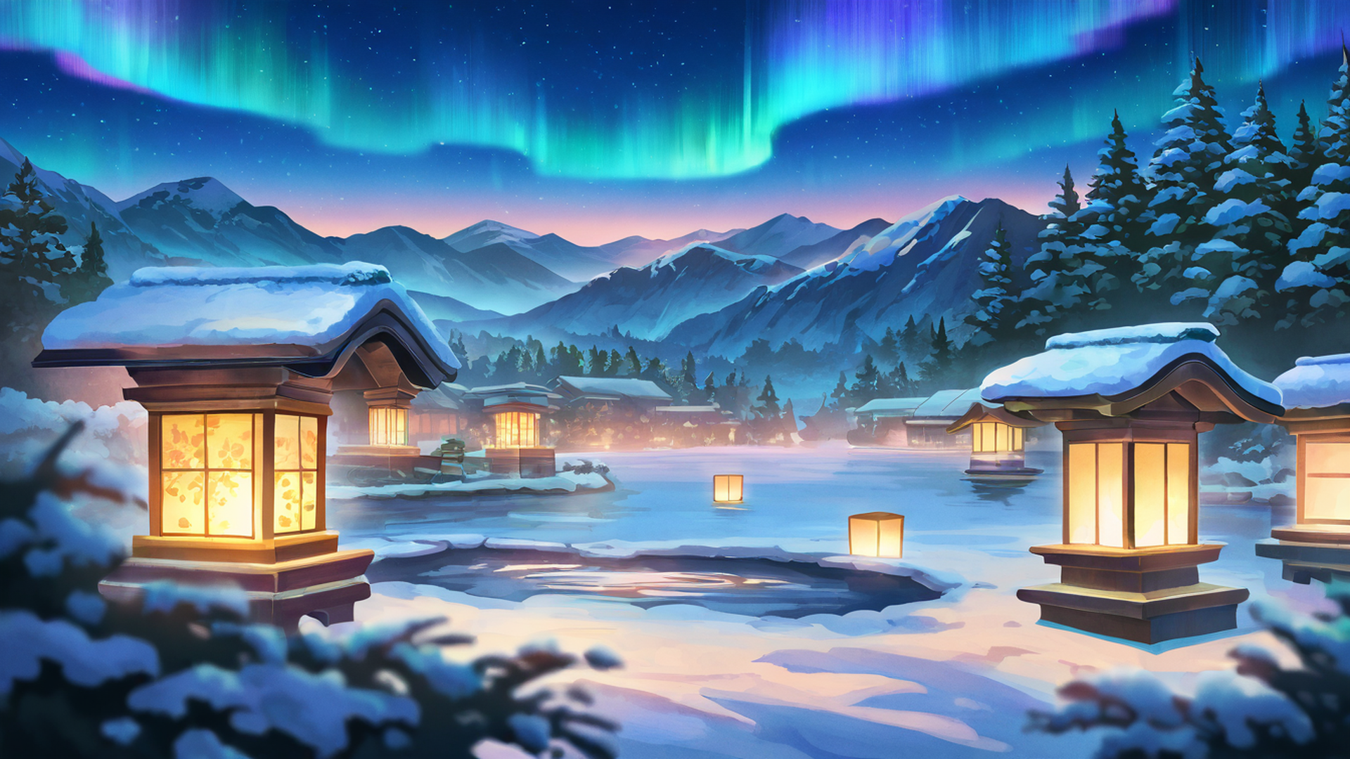 onsen winter lofi wallpaper