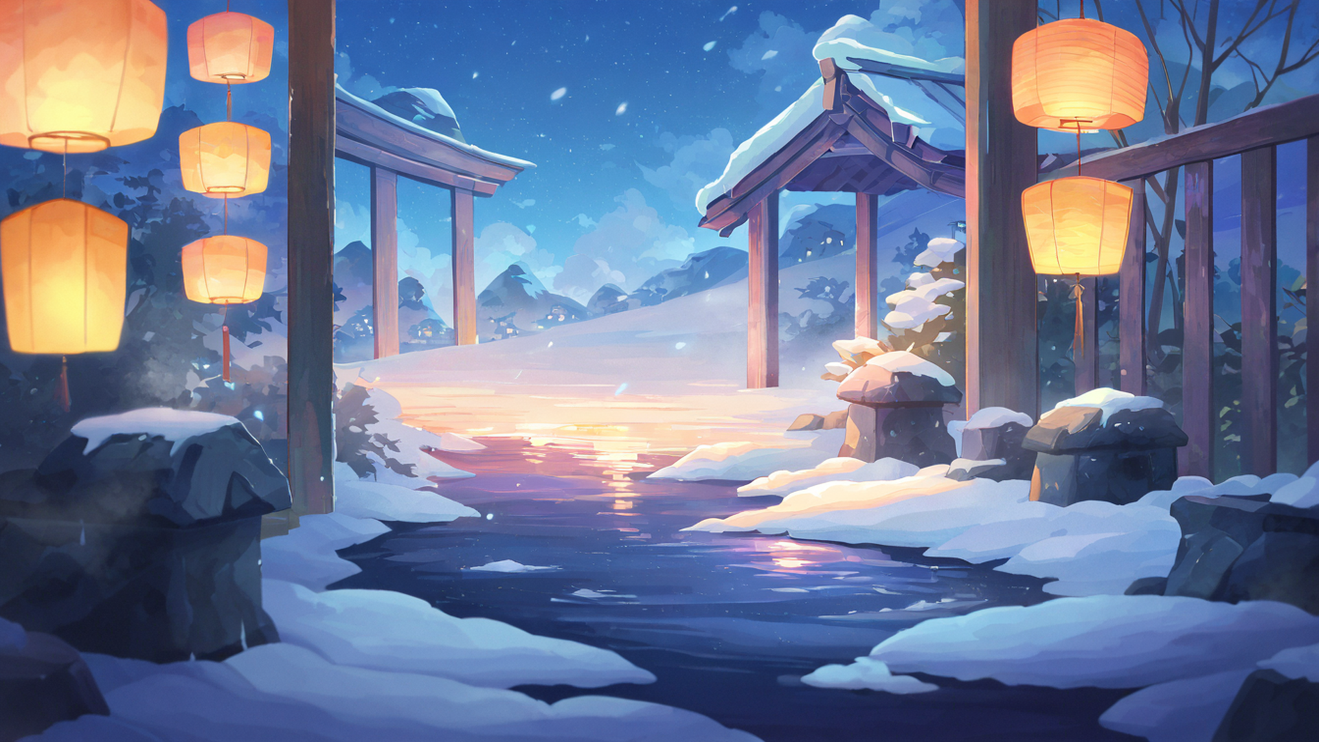 onsen winter lofi wallpaper
