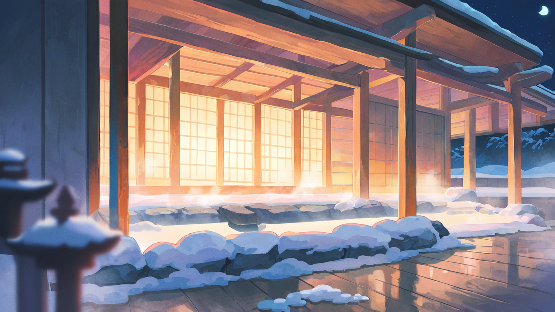onsen winter lofi wallpaper