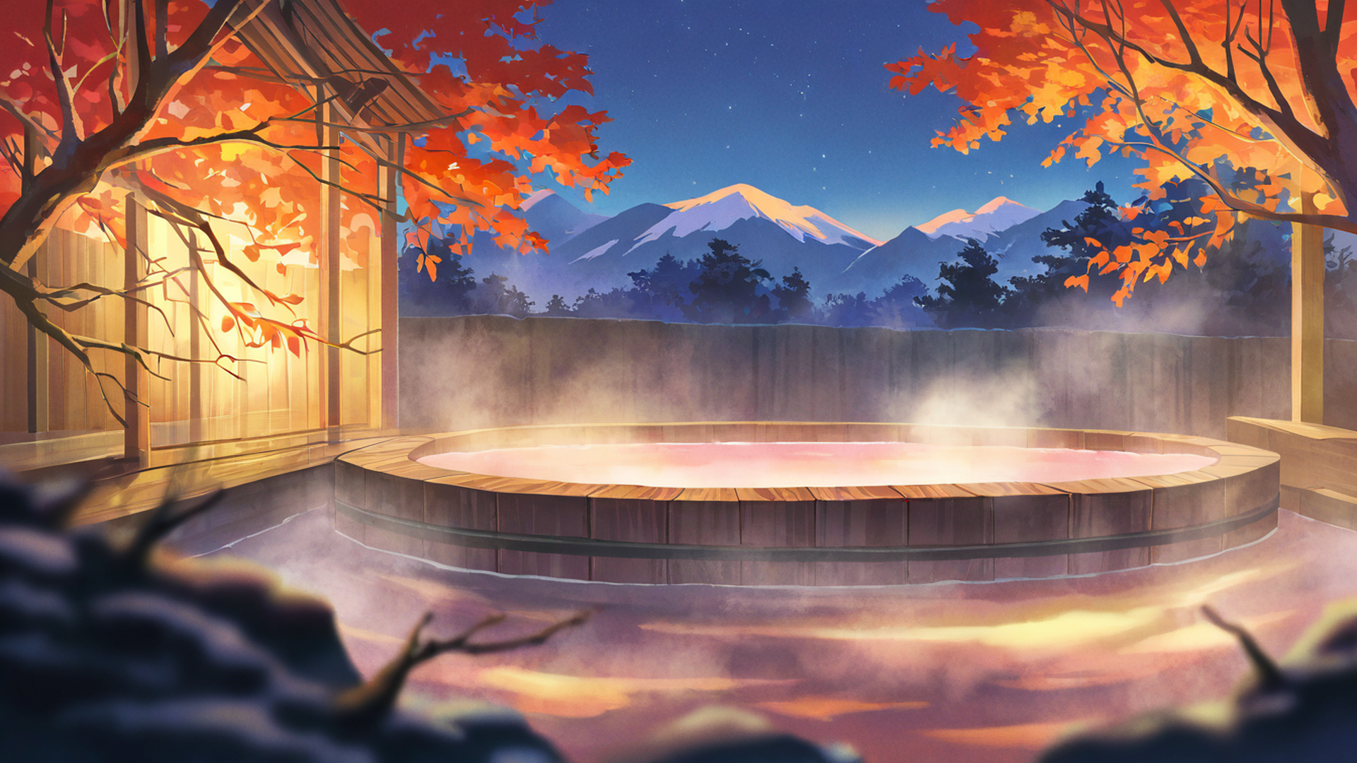 onsen winter lofi wallpaper