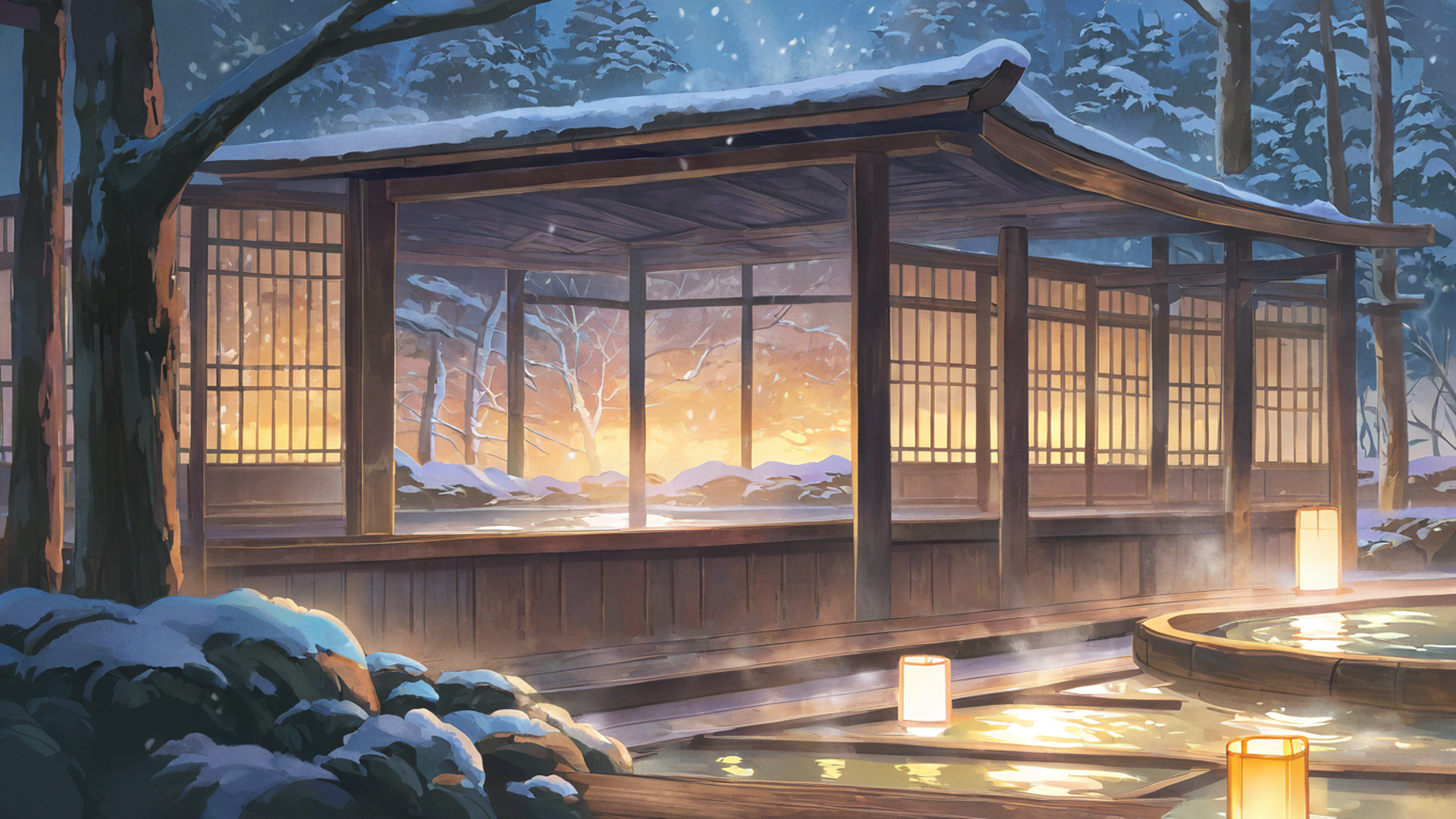 onsen winter lofi wallpaper