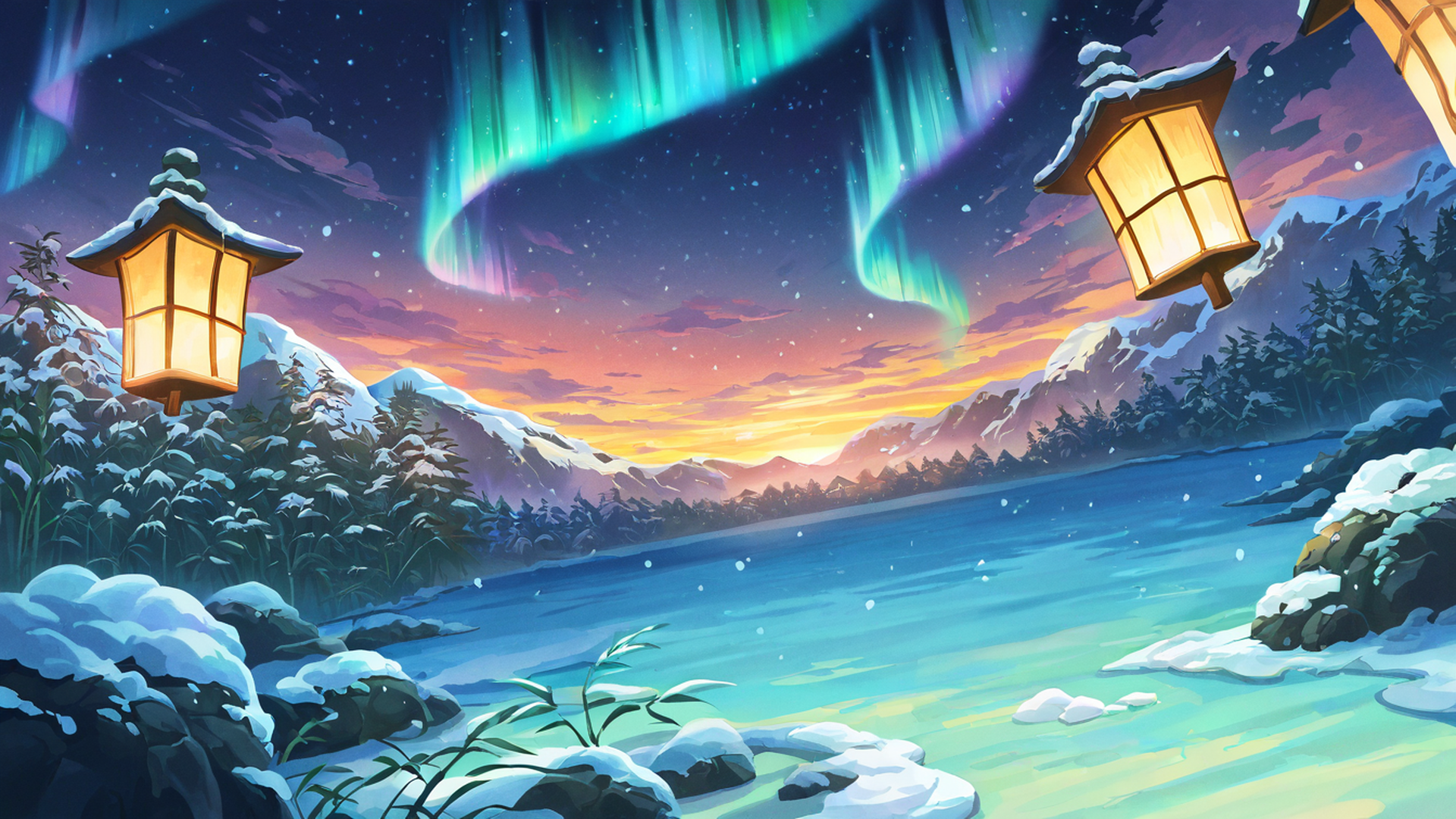 onsen winter lofi wallpaper