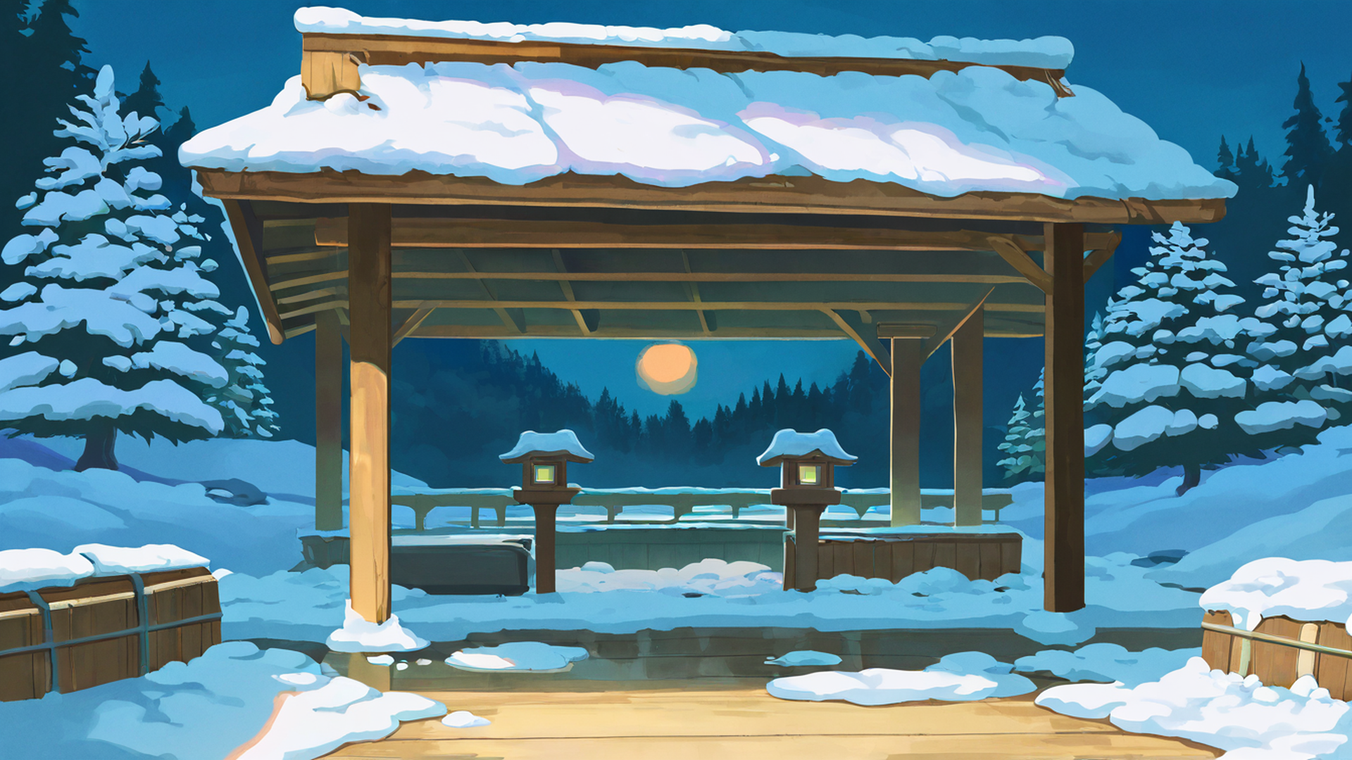 onsen winter lofi wallpaper