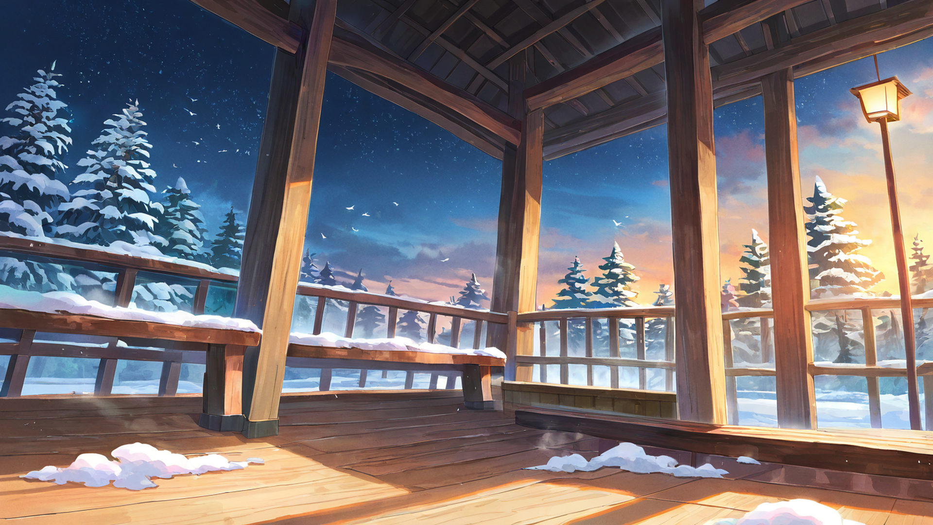 onsen winter lofi wallpaper