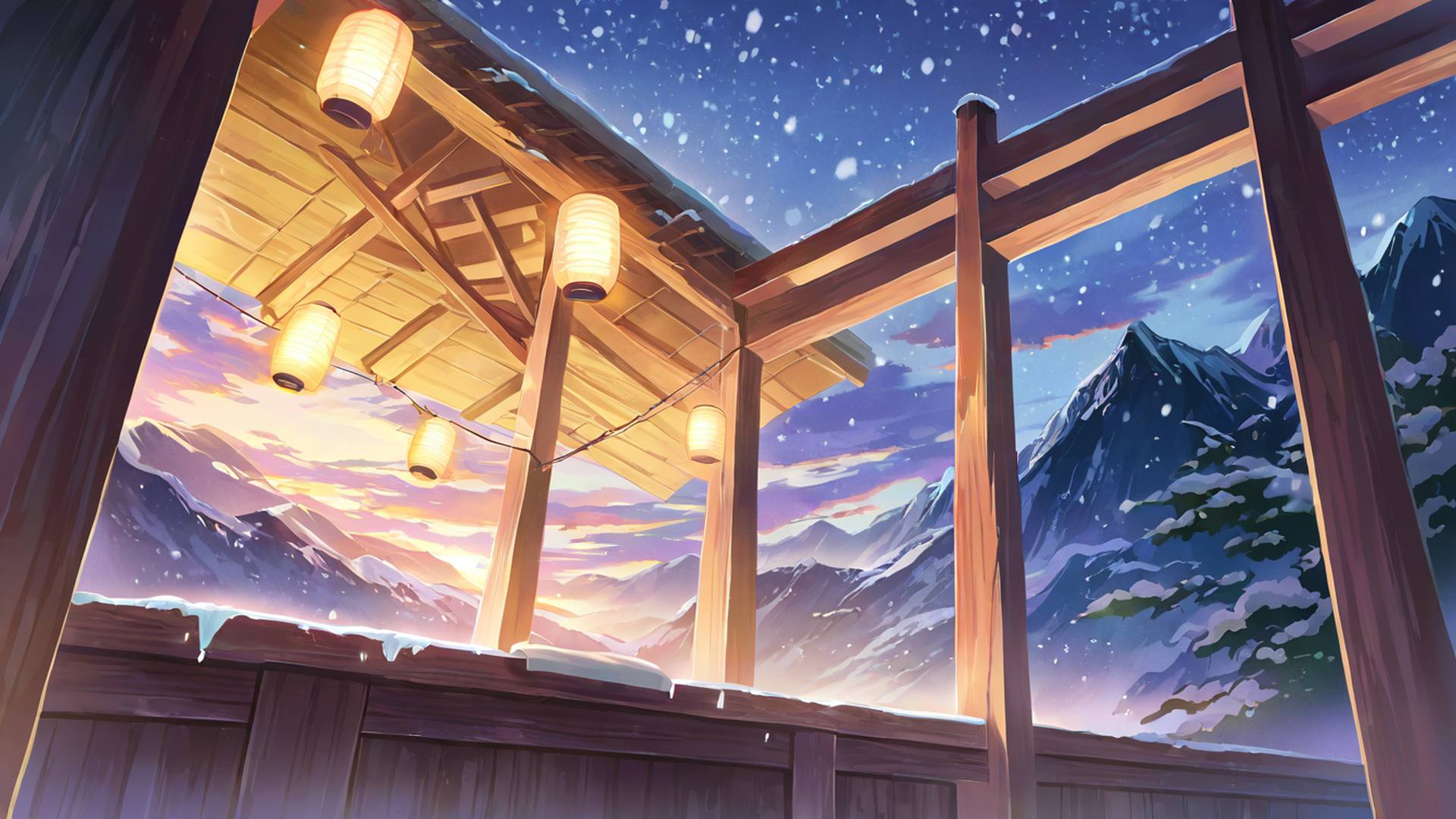 onsen winter lofi wallpaper