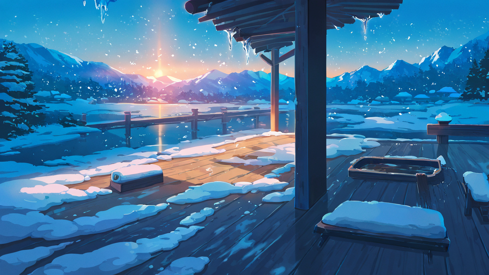 onsen winter lofi wallpaper