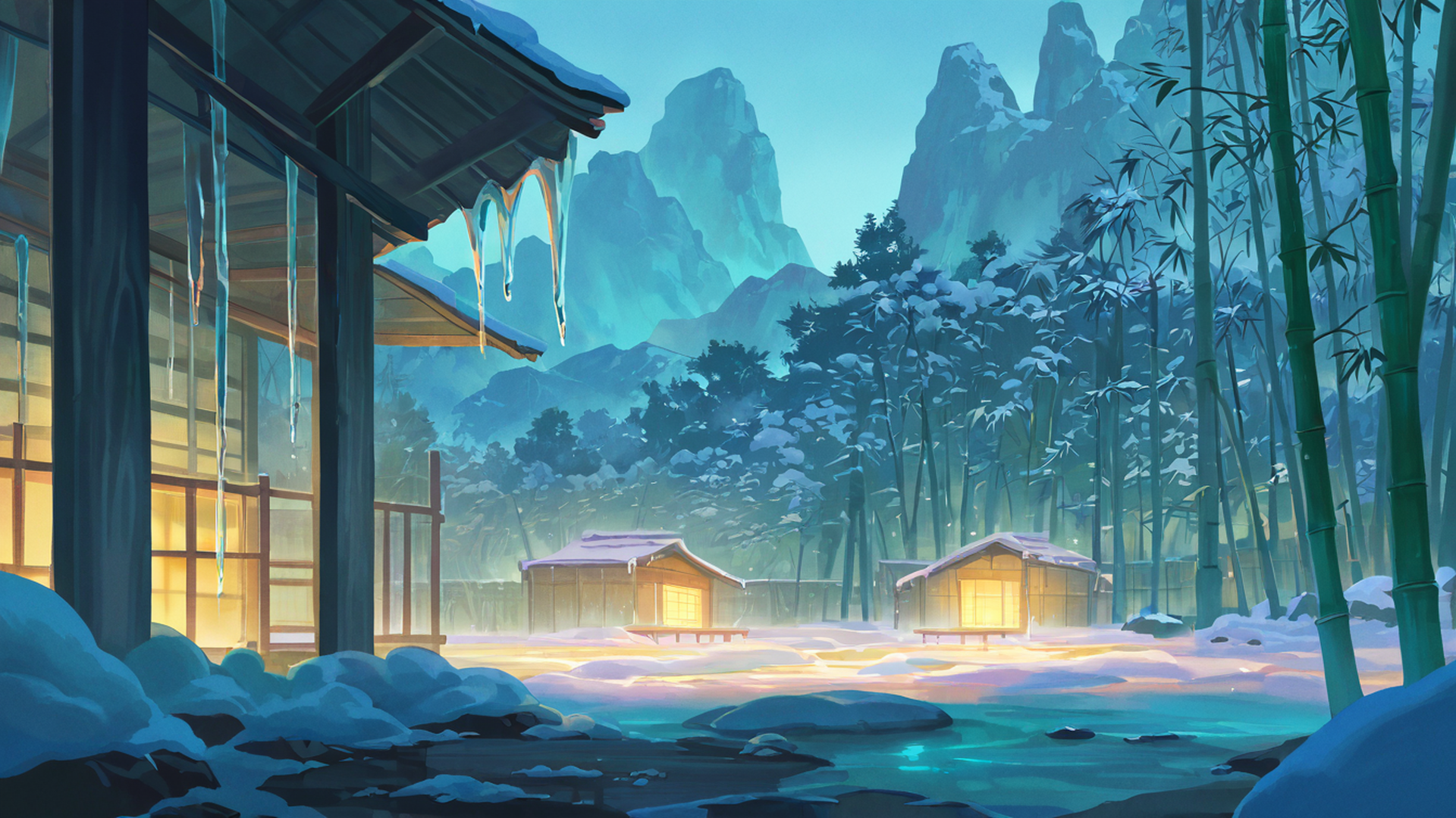 onsen winter lofi wallpaper