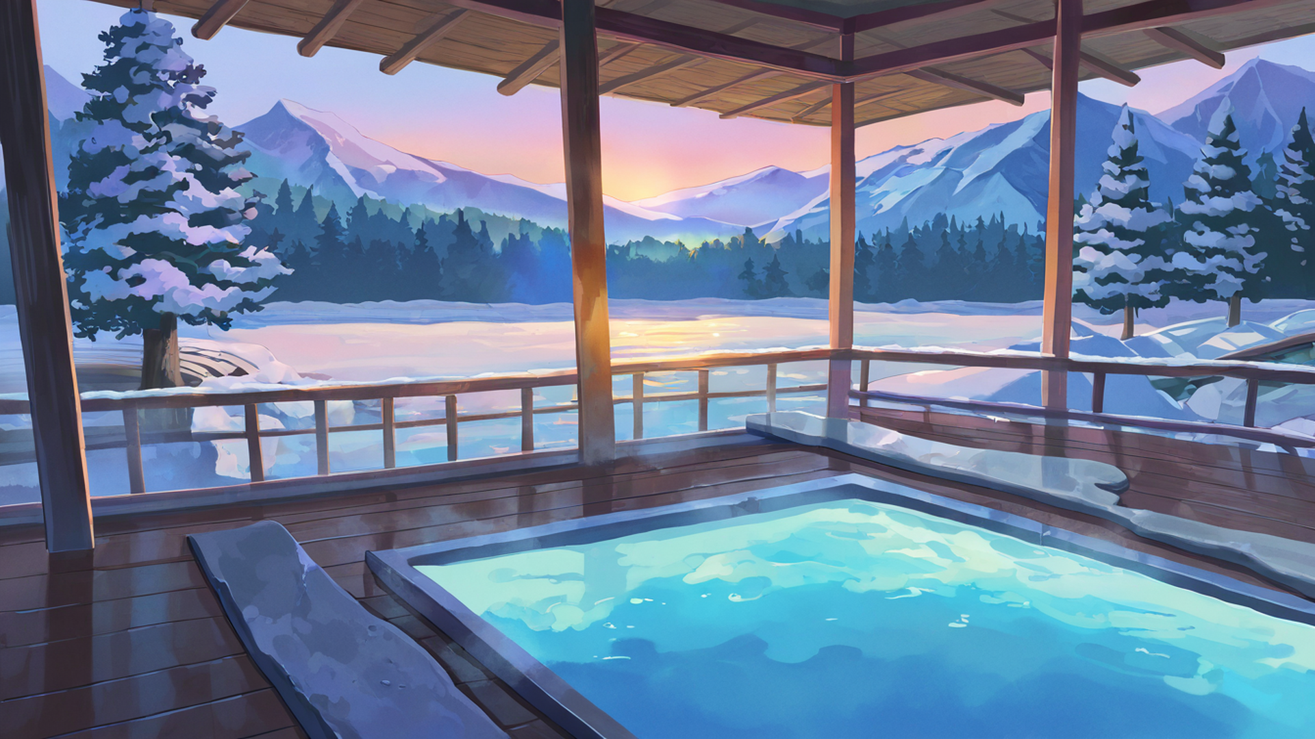 onsen winter lofi wallpaper