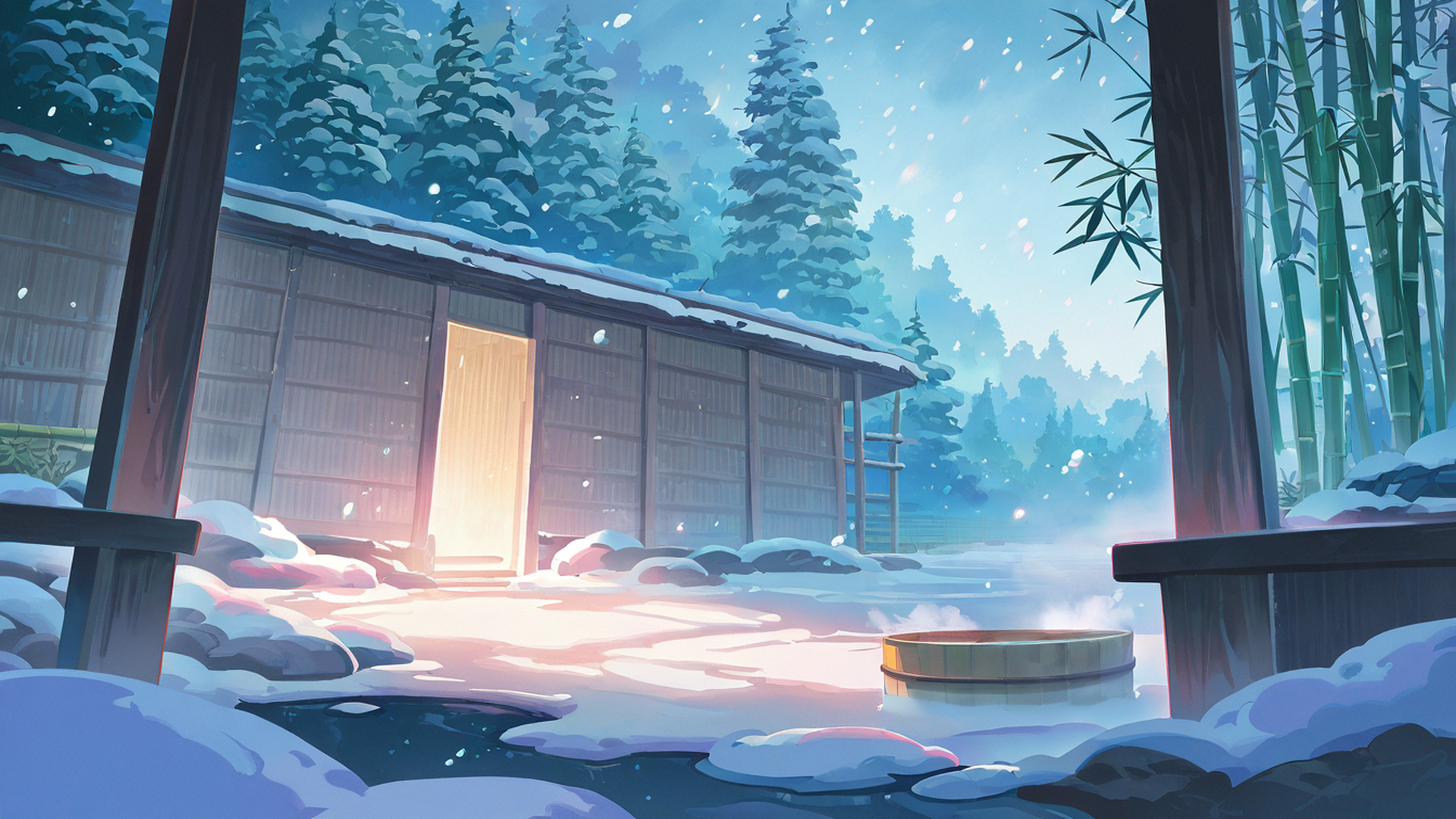 onsen winter lofi wallpaper