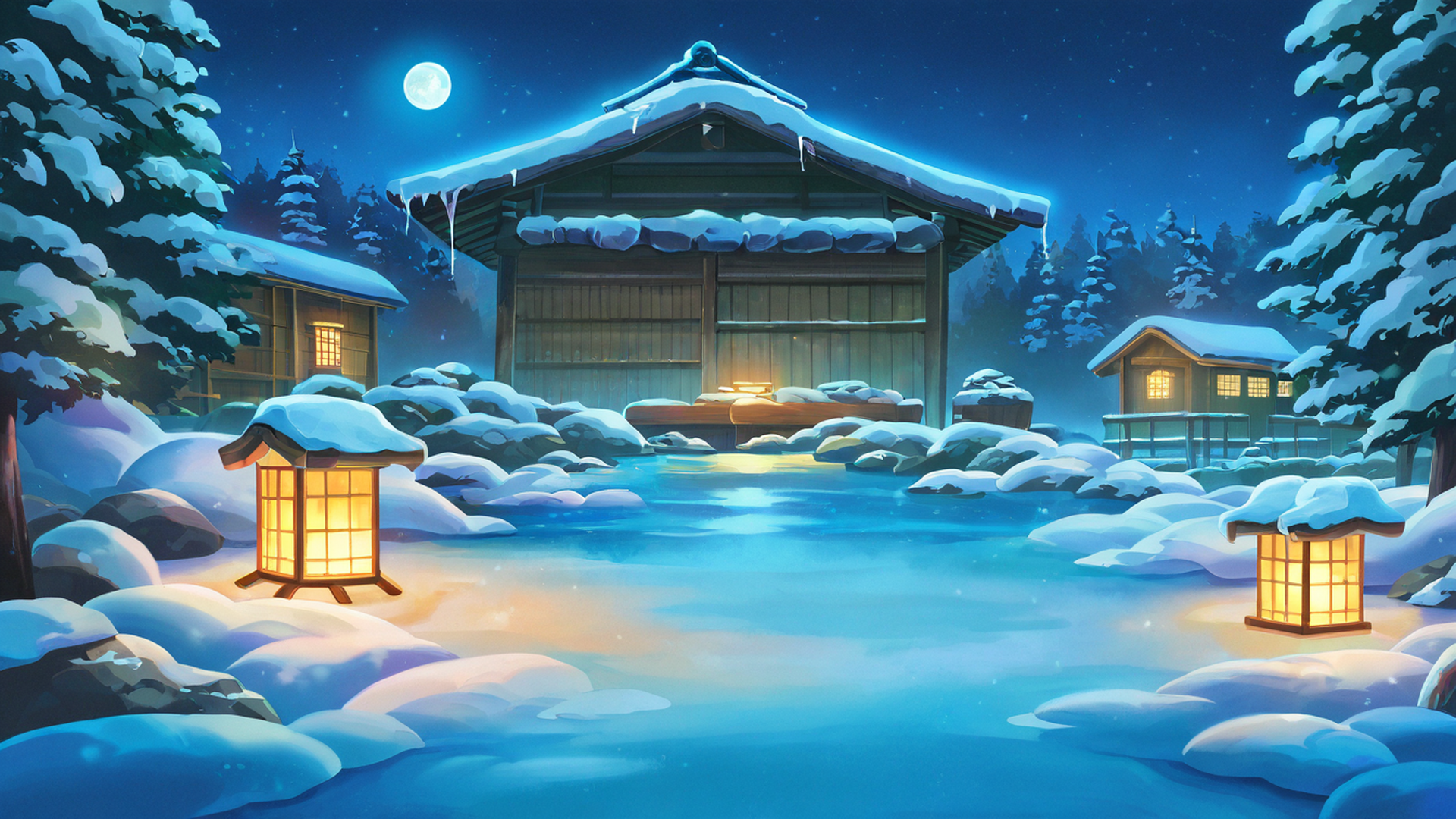 onsen winter lofi wallpaper