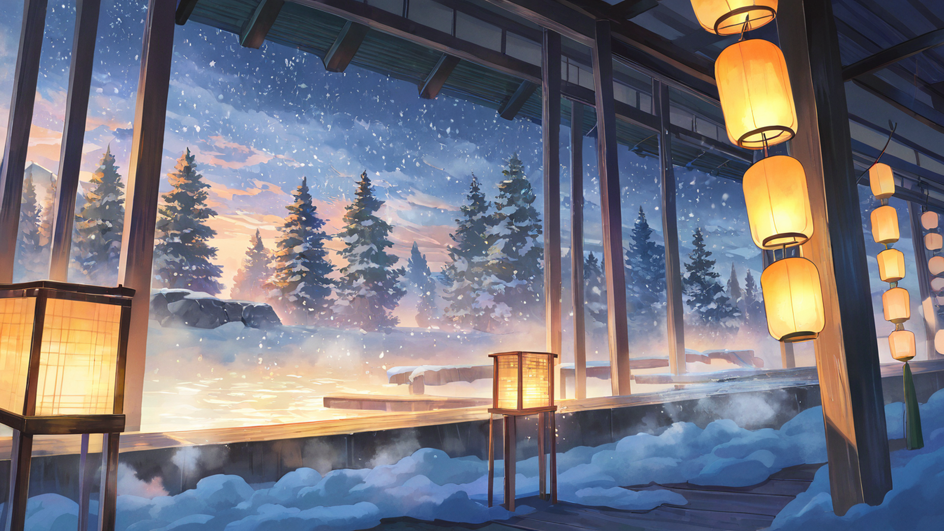 onsen winter lofi wallpaper