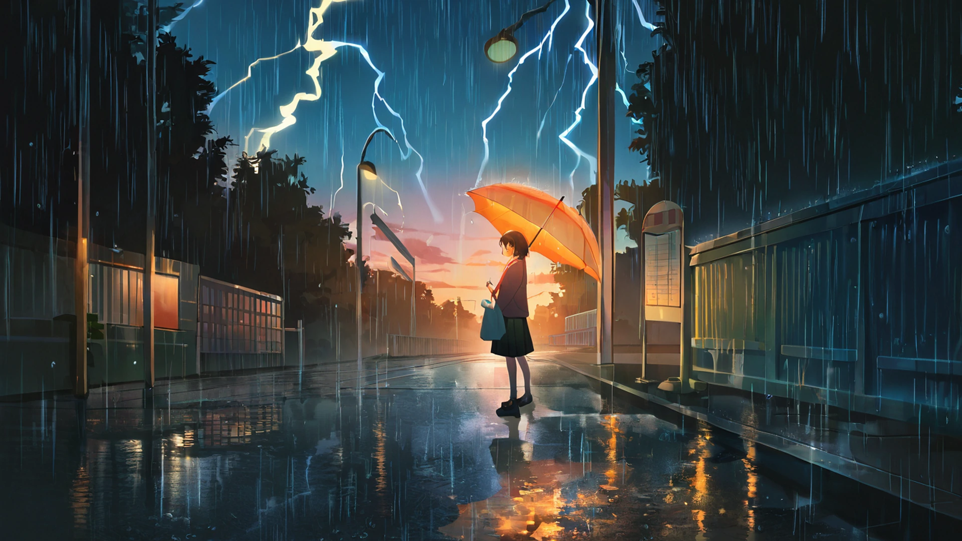 Rainy Bus Stop Rainy Bus Stop 0062142636 lofi anime wallpaper free download