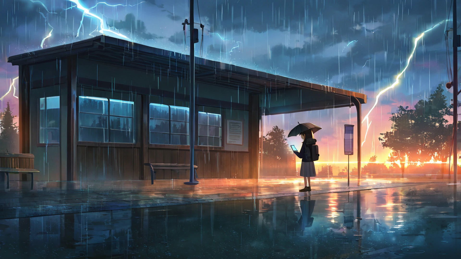 Rainy Bus Stop Rainy Bus Stop 0802085029 lofi anime wallpaper free download