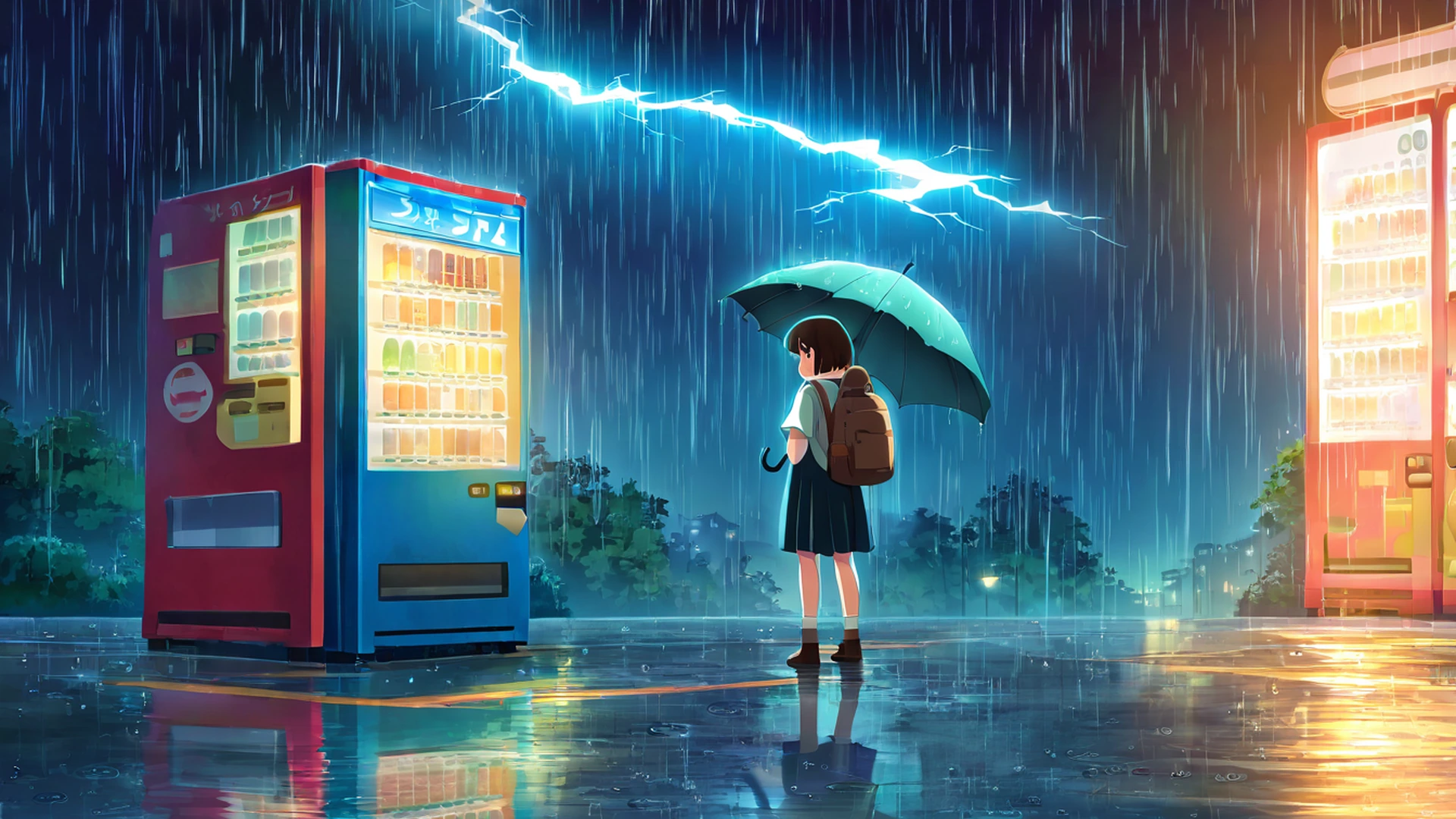 rainy bus stop lofi wallpaper