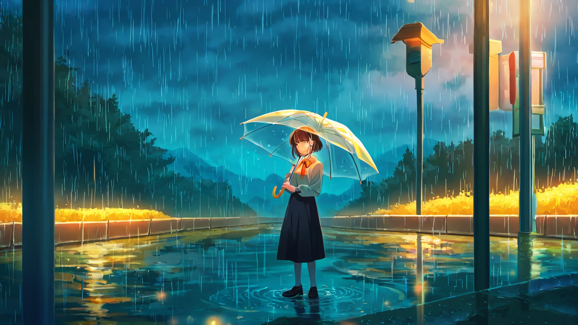 Rainy Bus Stop Rainy Bus Stop 1410467949 lofi anime wallpaper free download