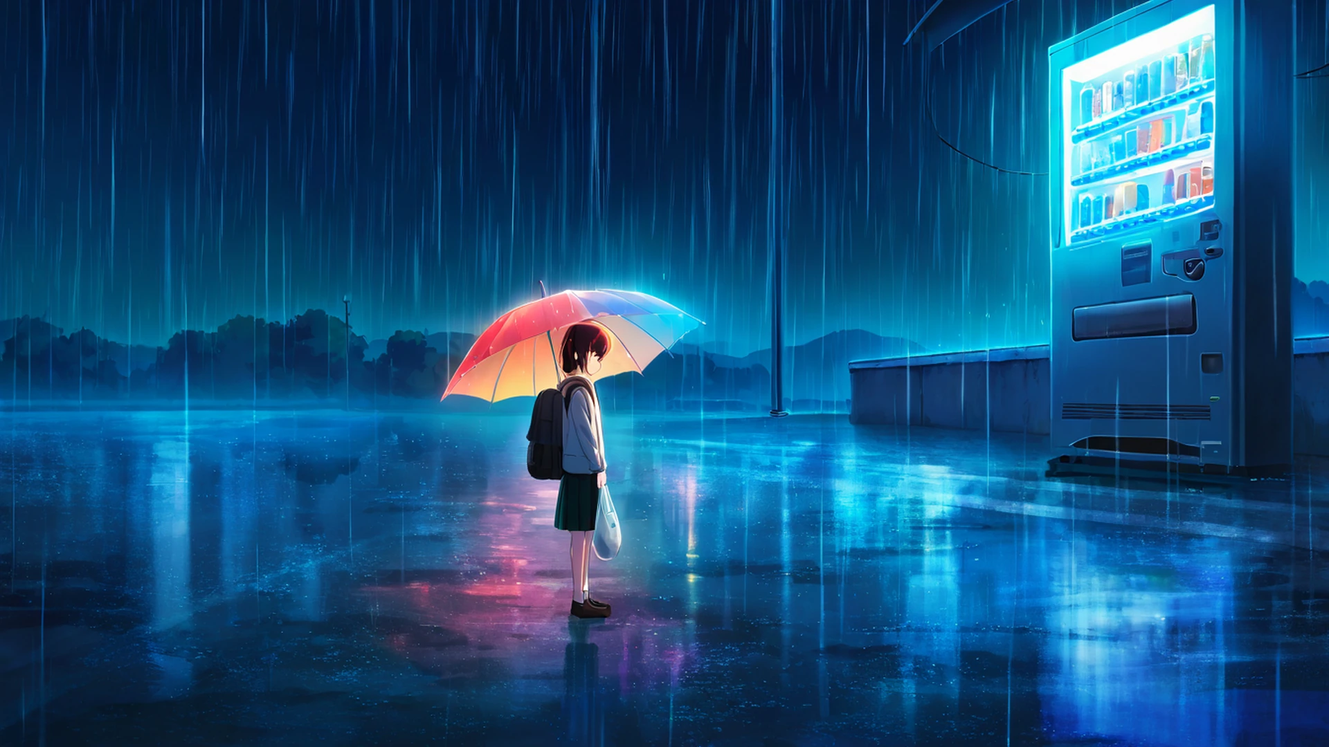 rainy bus stop lofi wallpaper