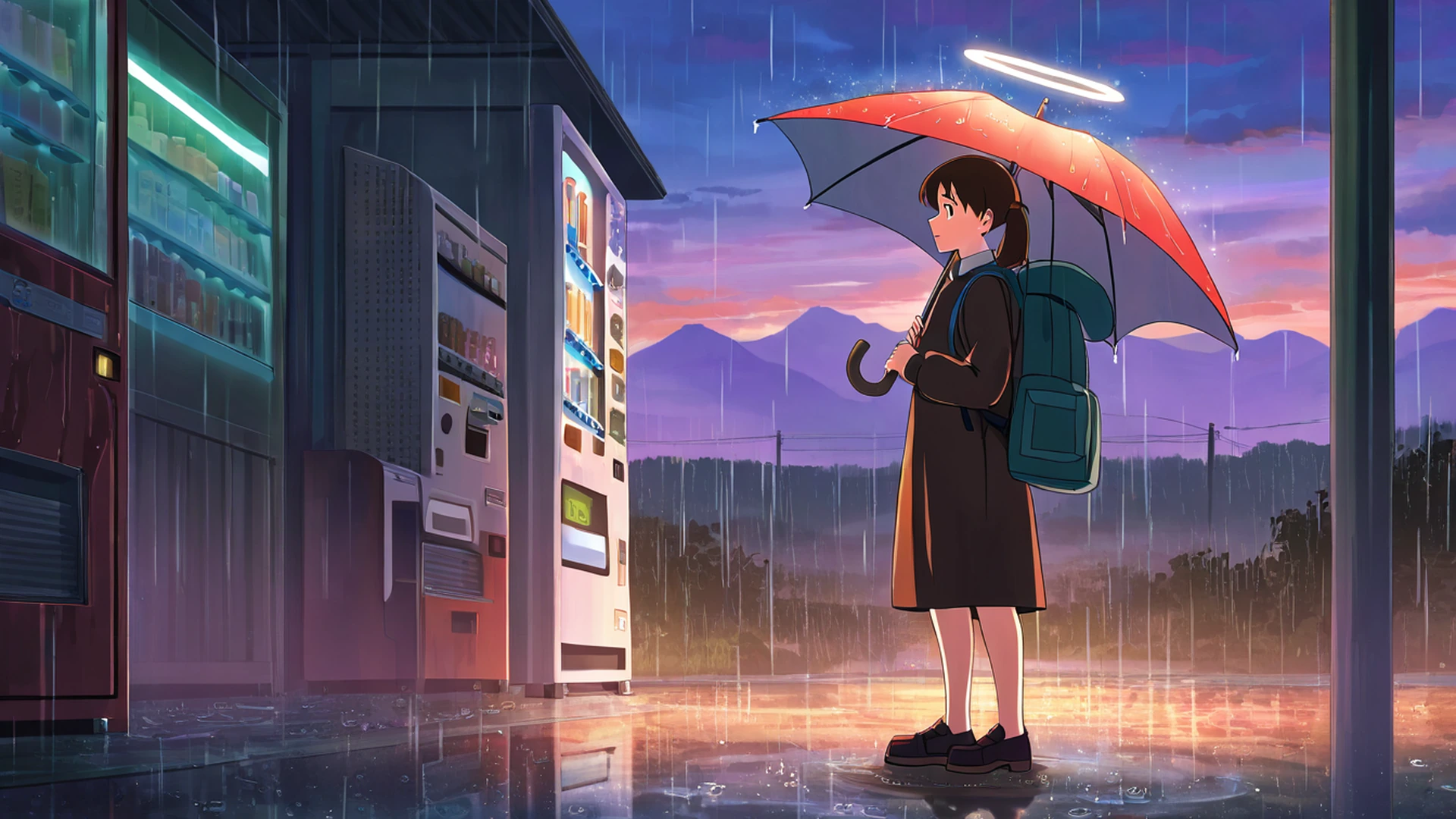 rainy bus stop lofi wallpaper