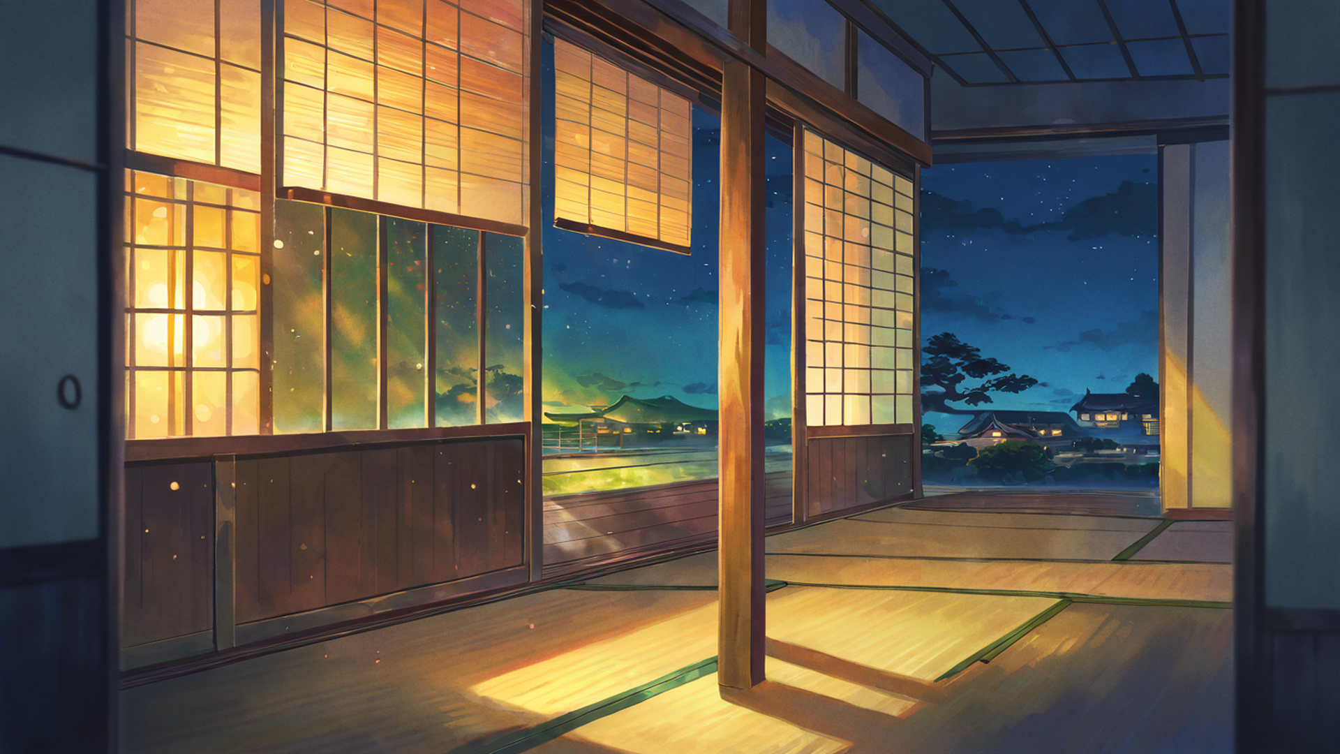 rainy porch engawa lofi wallpaper