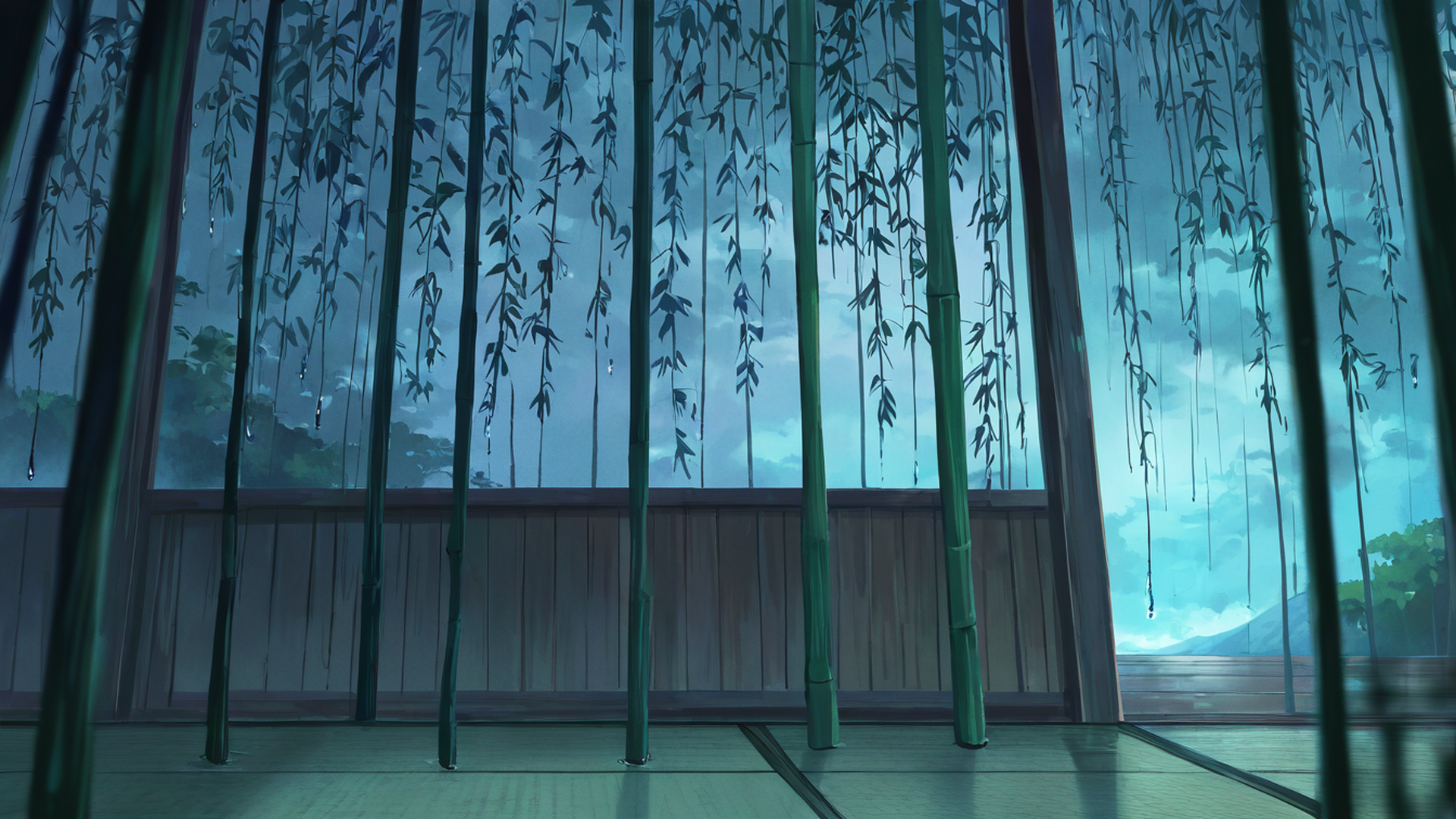 rainy porch engawa lofi wallpaper