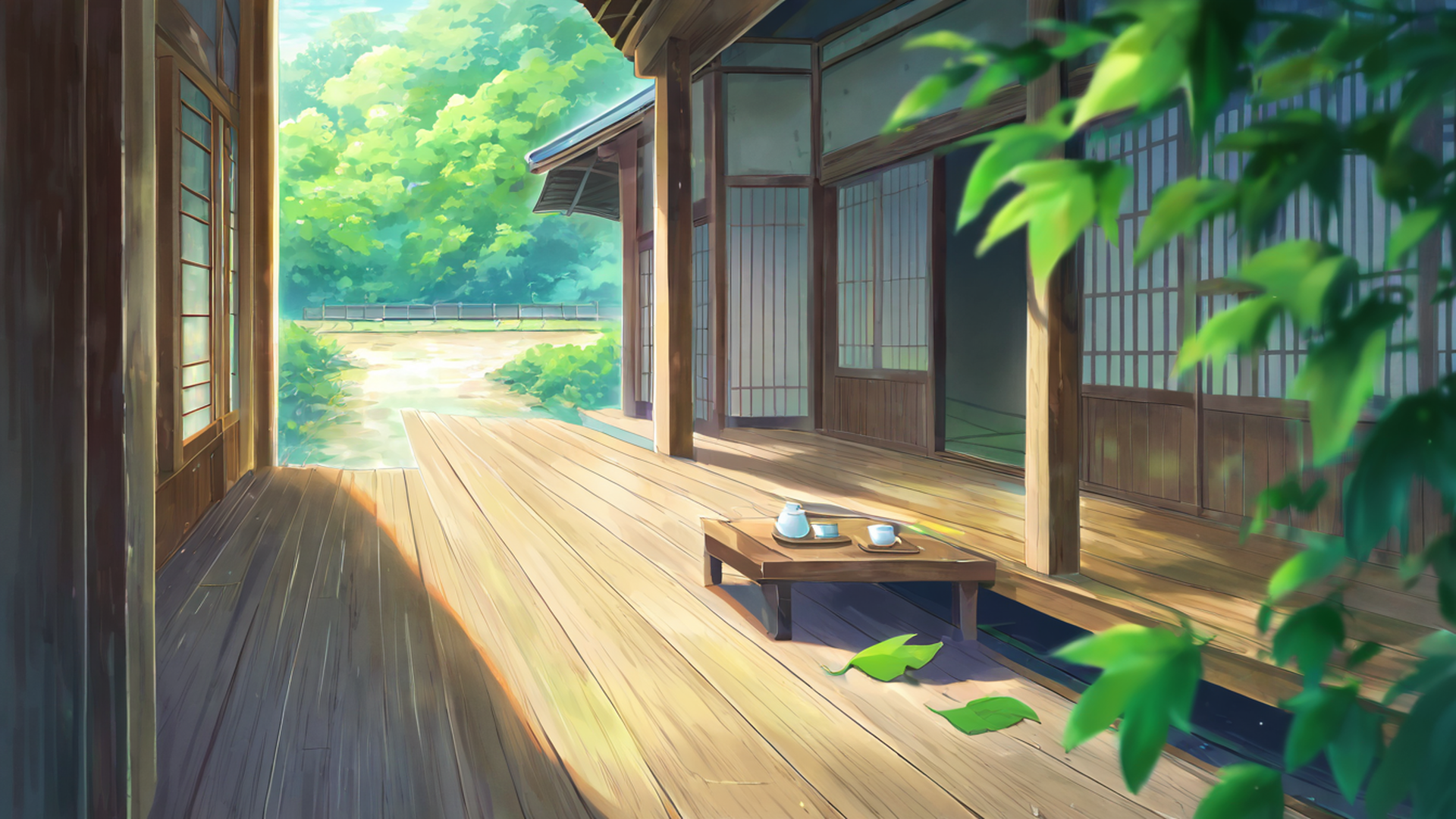 rainy porch engawa lofi wallpaper