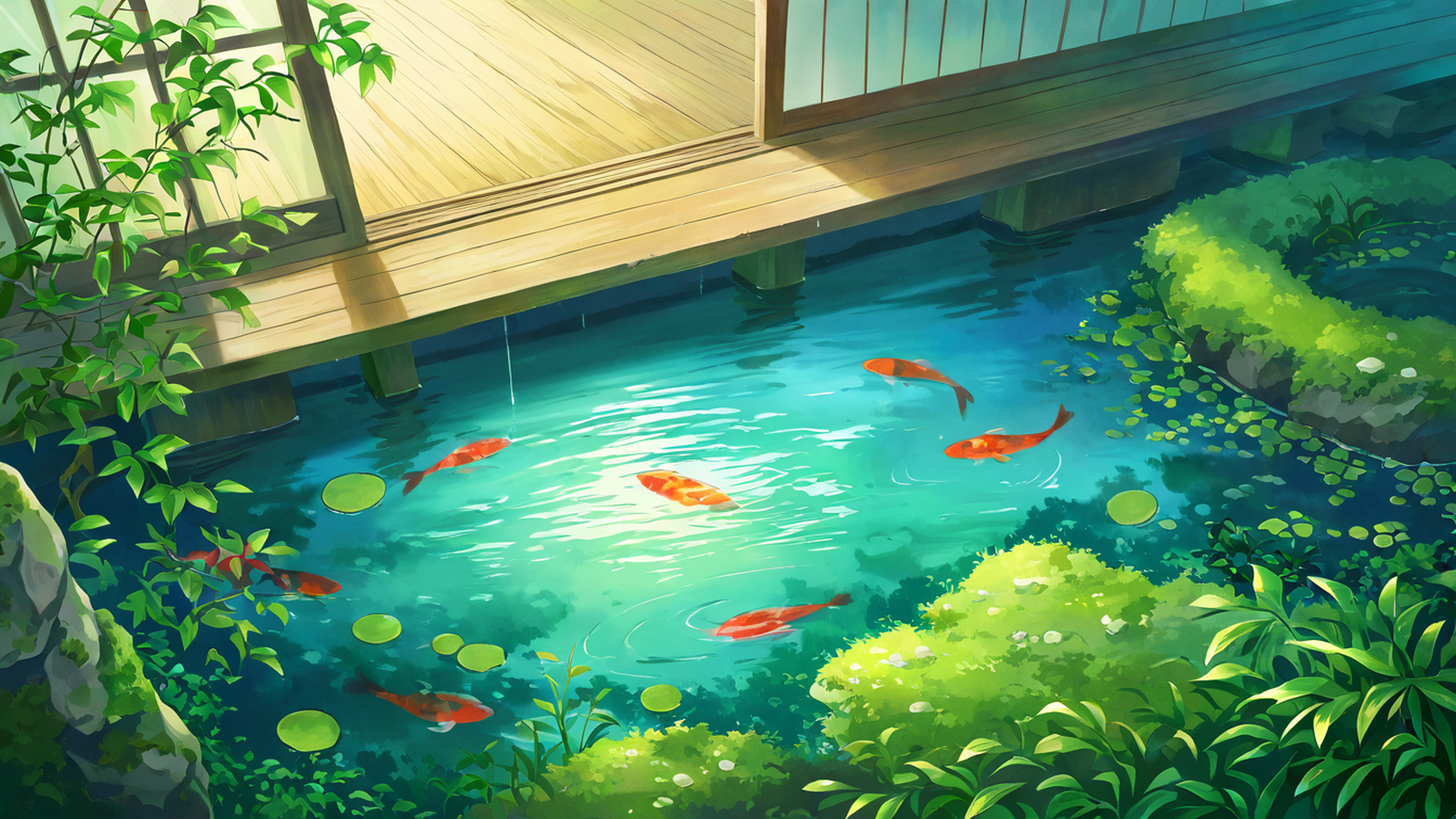 rainy porch engawa lofi wallpaper