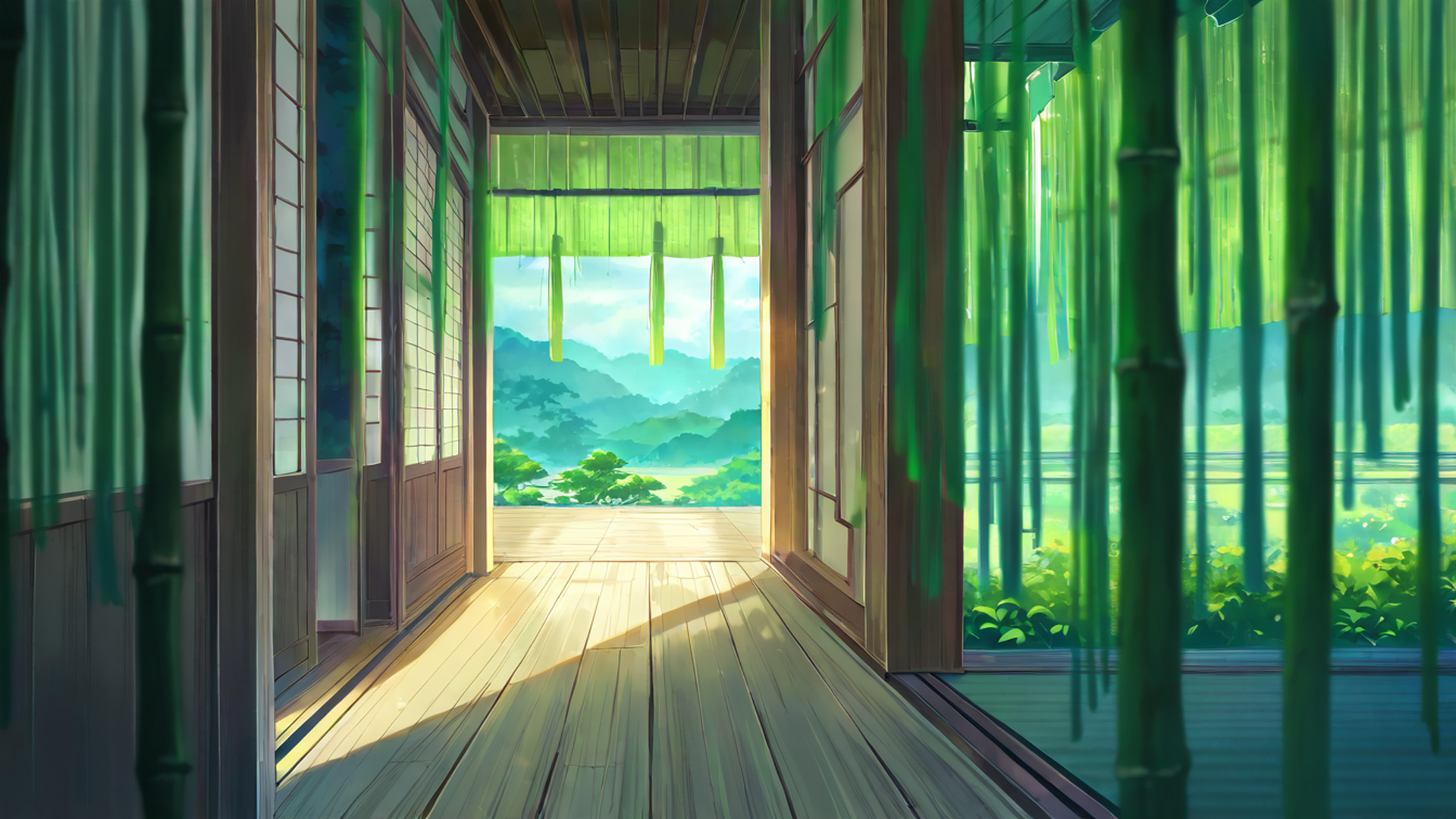 rainy porch engawa lofi wallpaper
