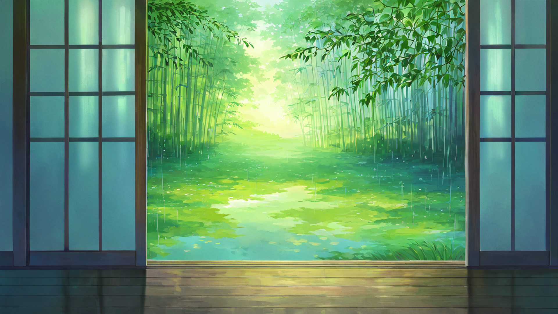 rainy porch engawa lofi wallpaper