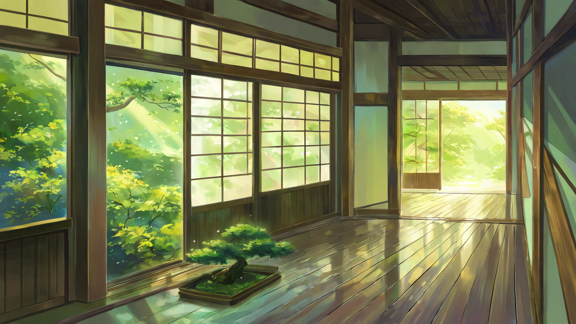 rainy porch engawa lofi wallpaper