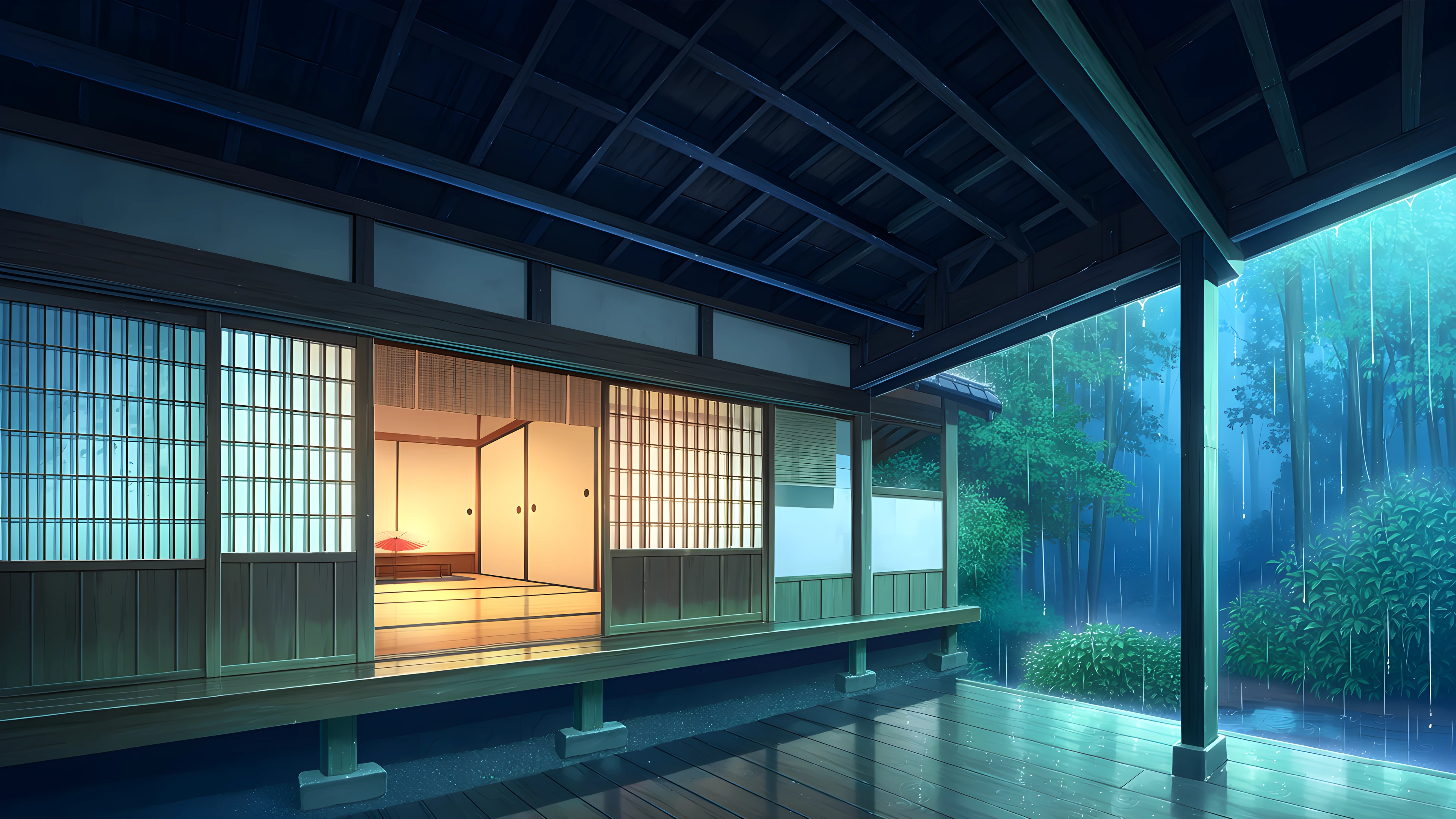 Rainy Porch Engawa variant — Japanese aesthetic lofi wallpaper HD 4K Ultrawide