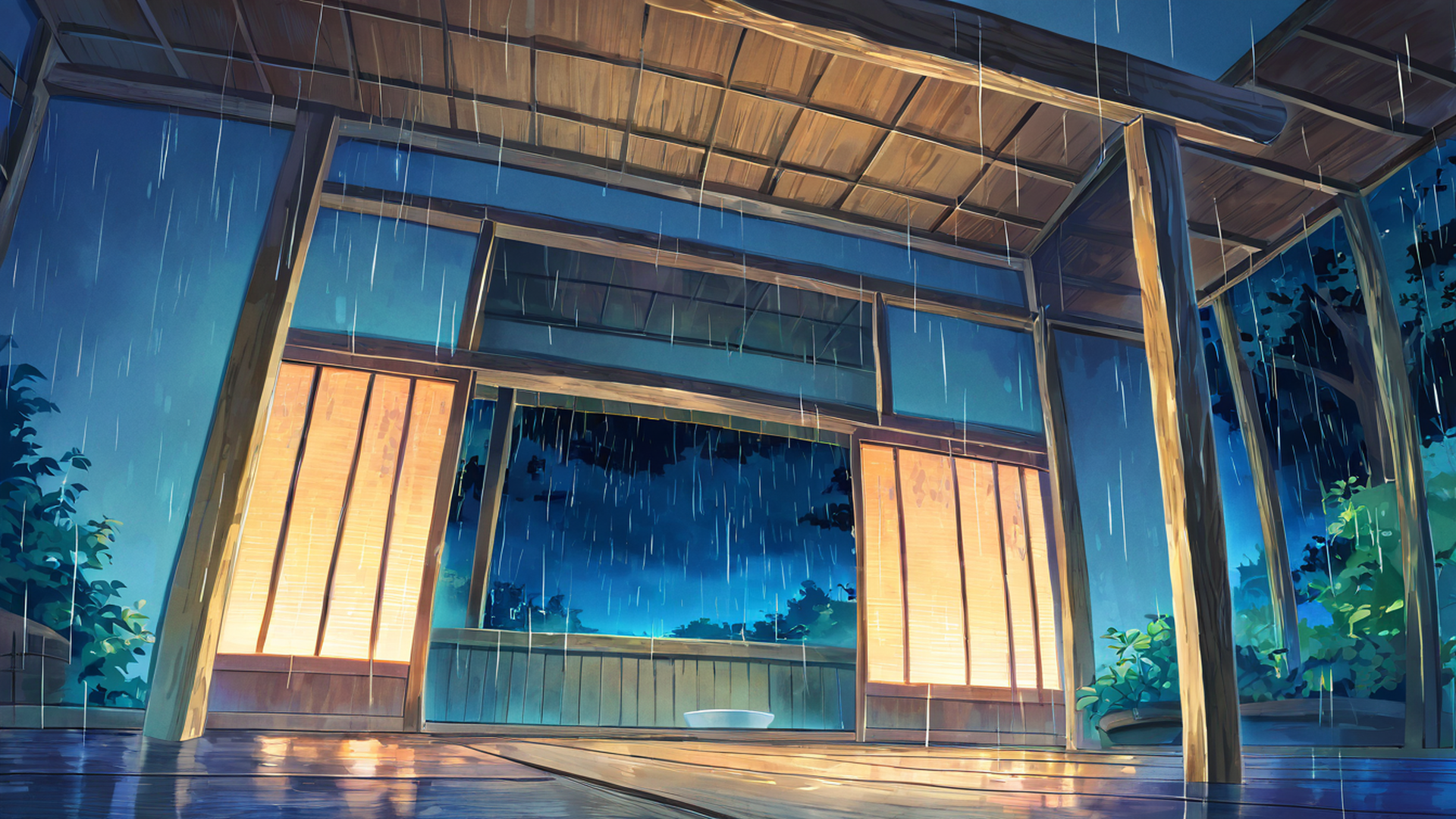 rainy porch engawa lofi wallpaper