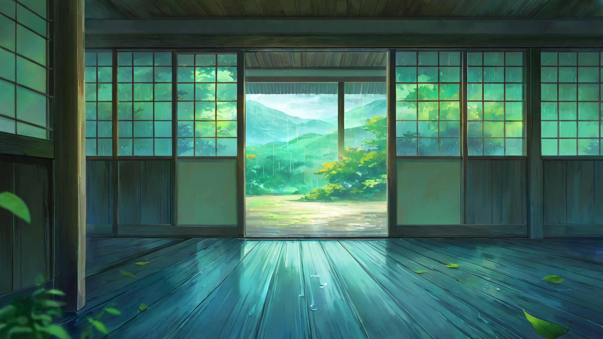 rainy porch engawa lofi wallpaper