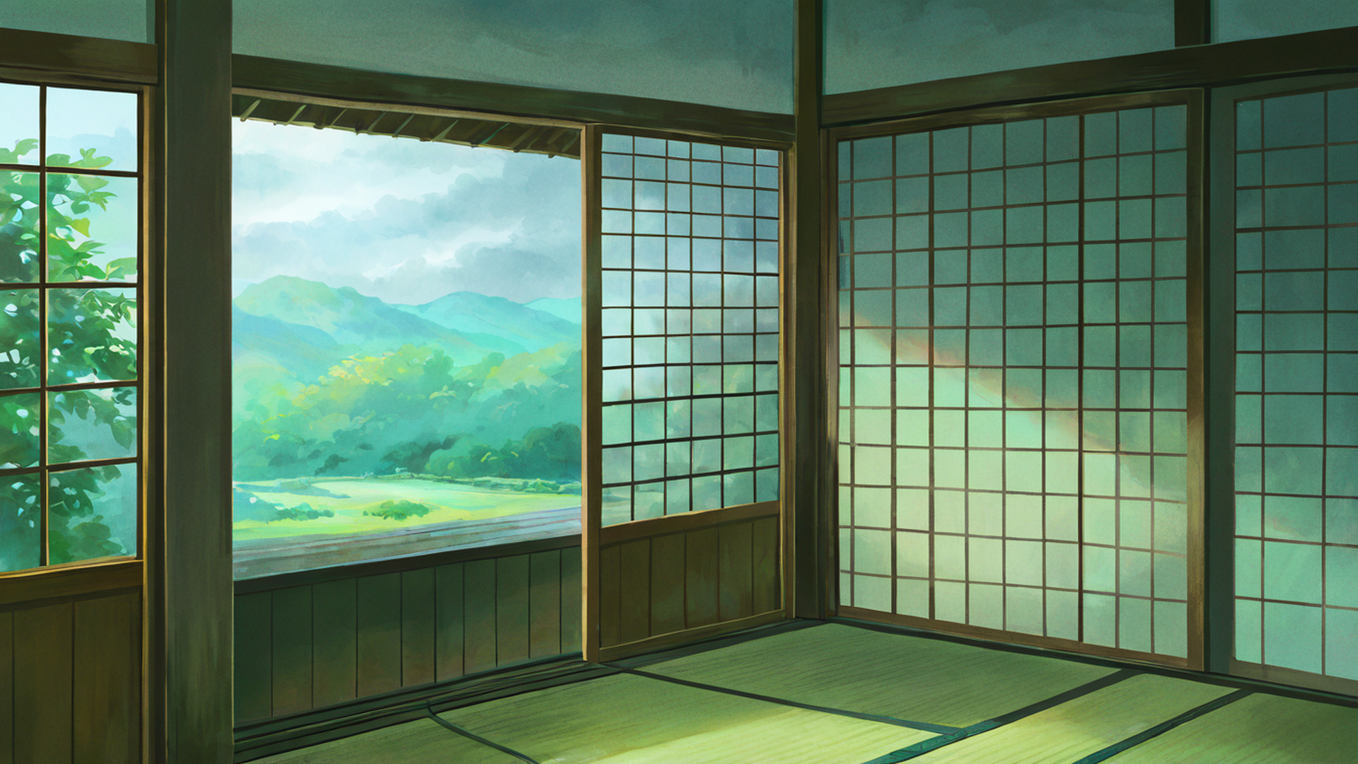 rainy porch engawa lofi wallpaper