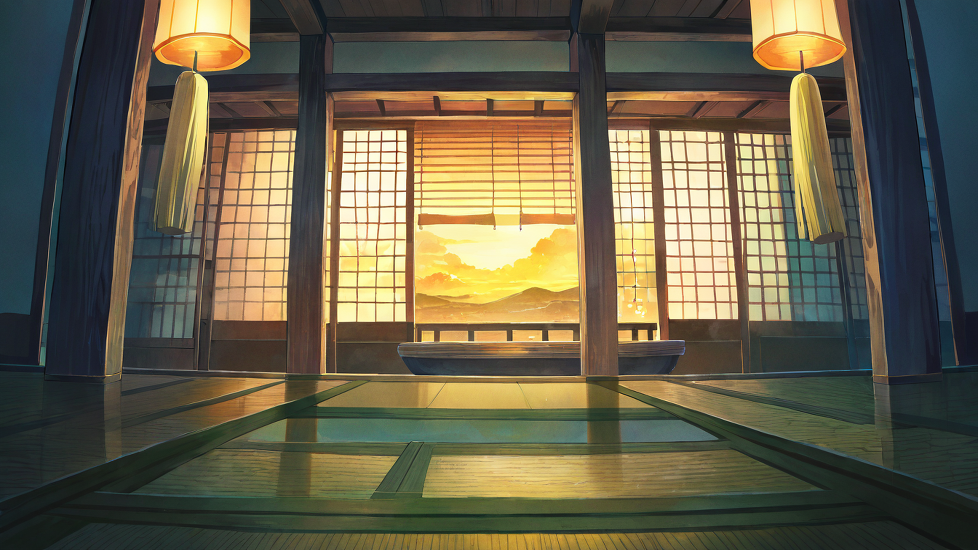 rainy porch engawa lofi wallpaper