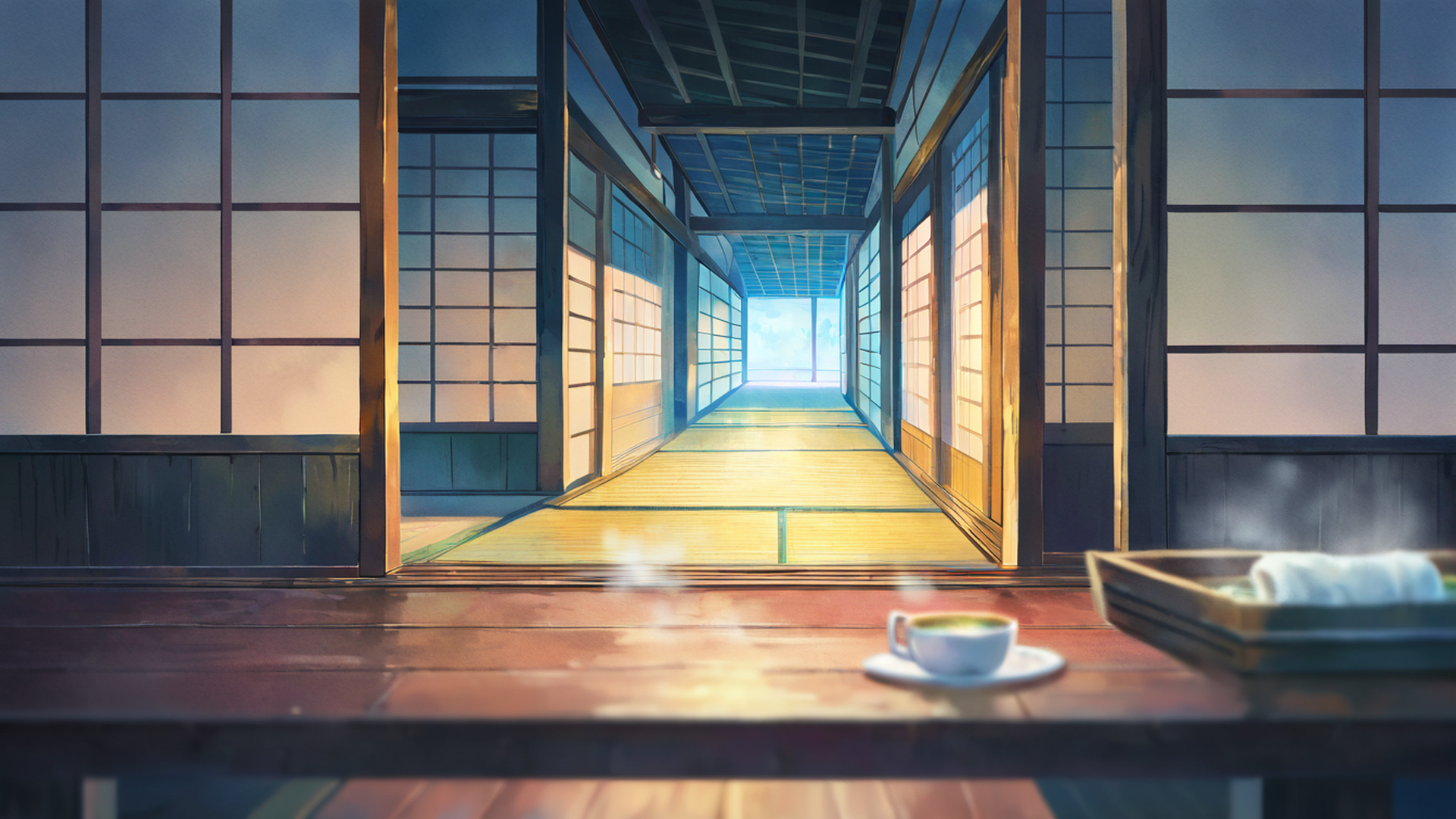 rainy porch engawa lofi wallpaper