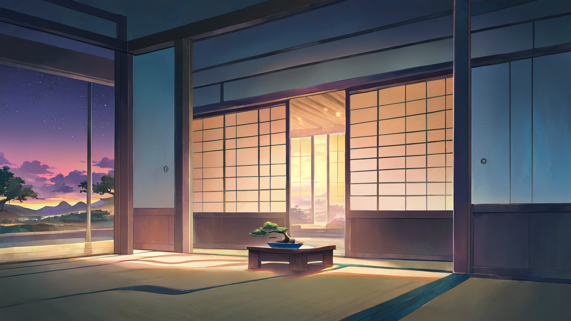 rainy porch engawa lofi wallpaper