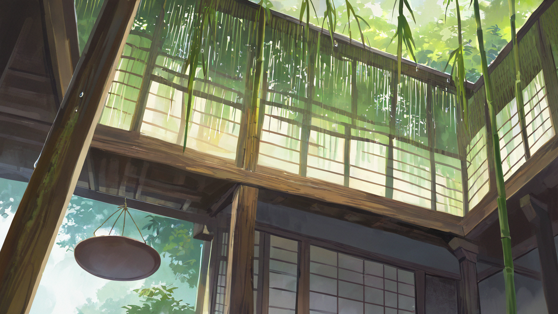 rainy porch engawa lofi wallpaper