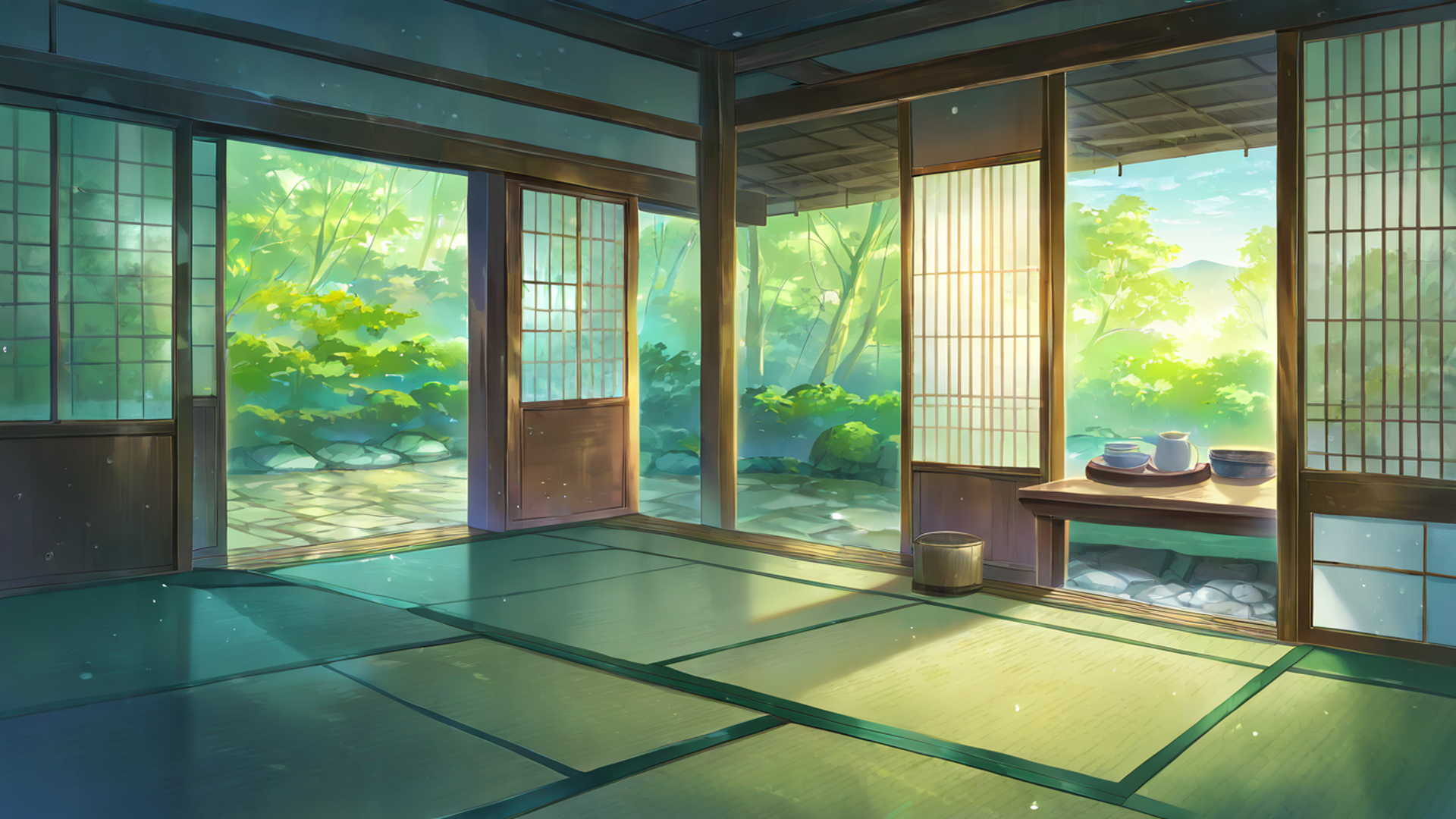 rainy porch engawa lofi wallpaper