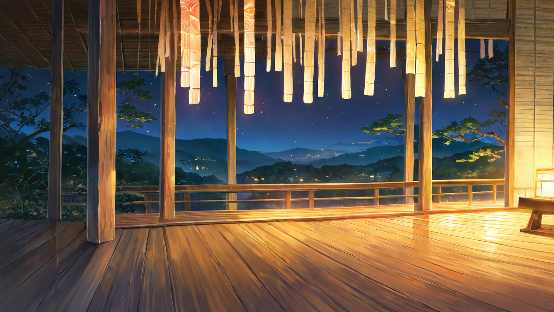 rainy porch engawa lofi wallpaper