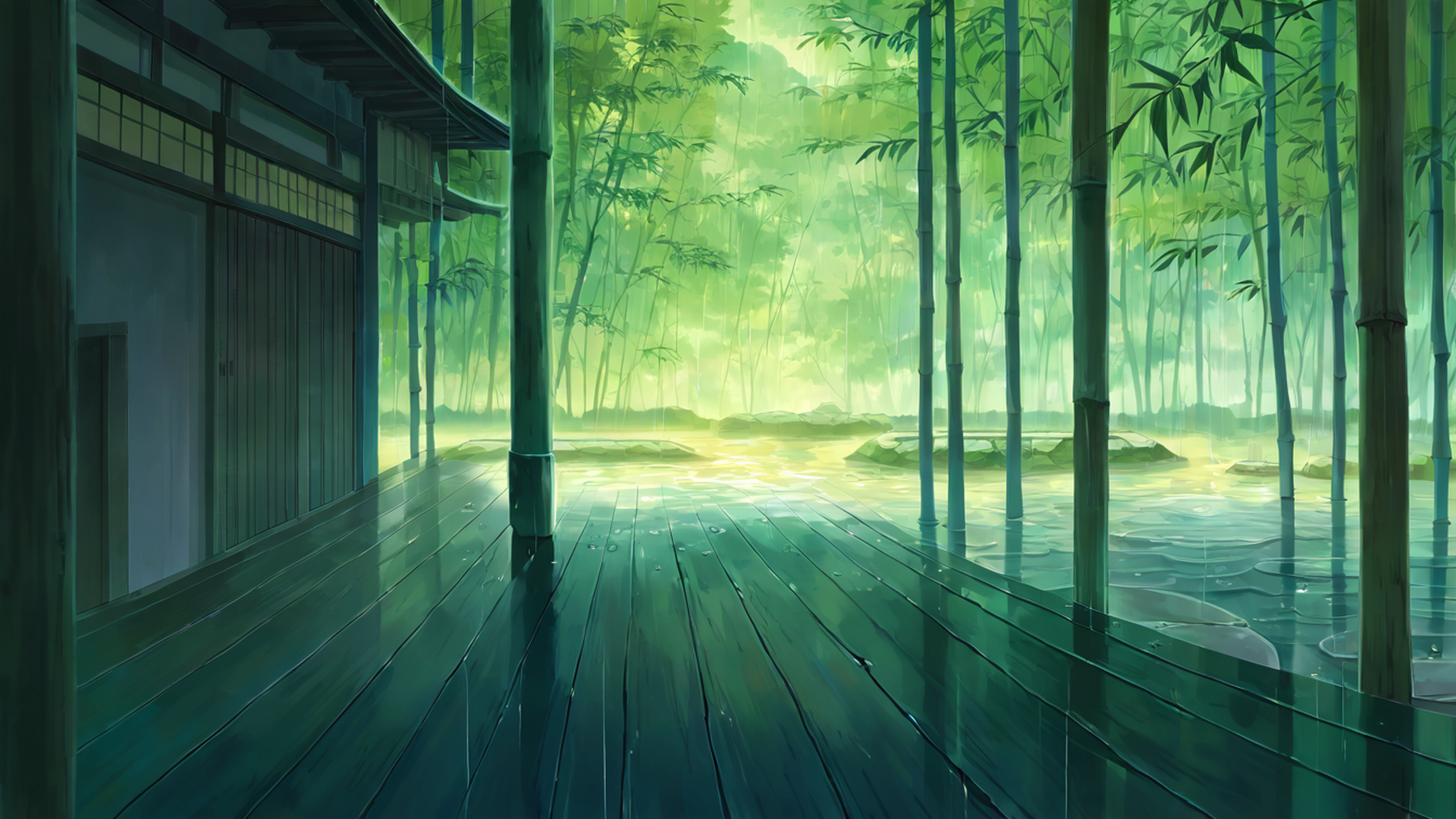 rainy porch engawa lofi wallpaper