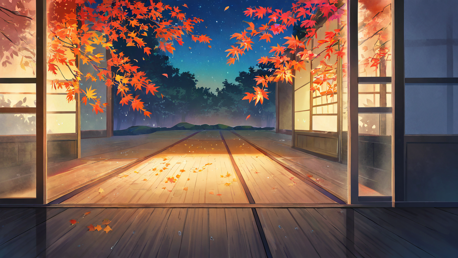 rainy porch engawa lofi wallpaper