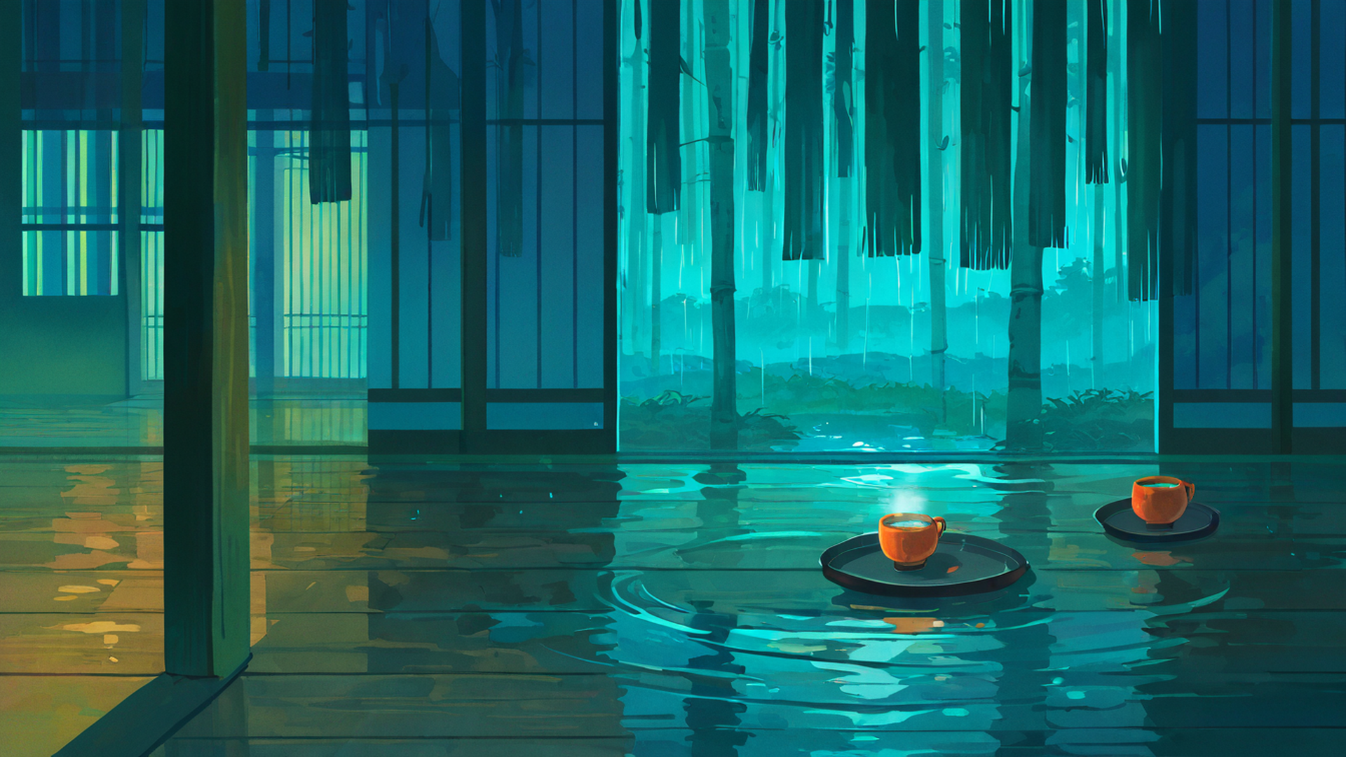 rainy porch engawa lofi wallpaper