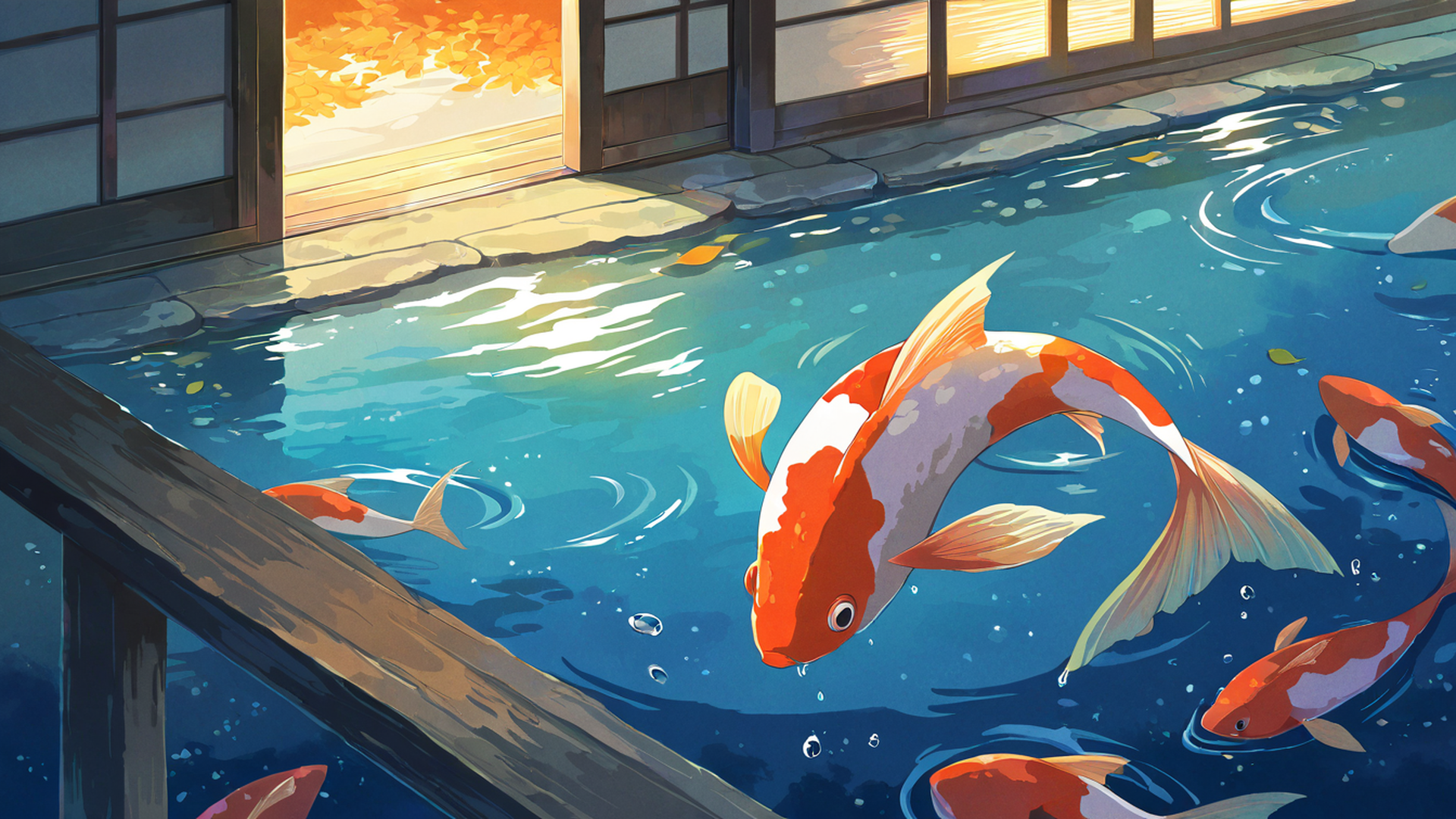 rainy porch engawa lofi wallpaper